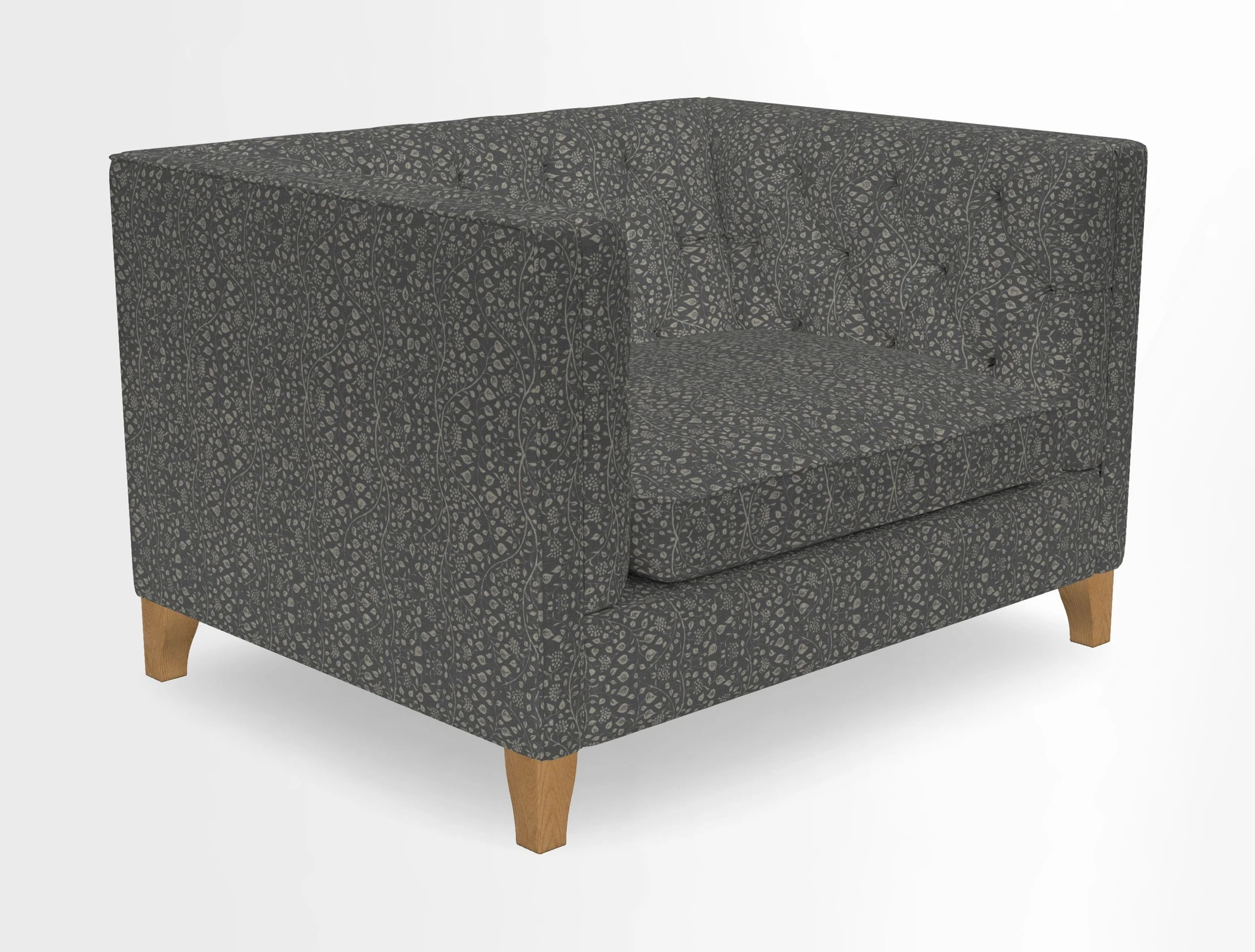 Haresfield Snuggler Dipped Arms in Mohair Lichen Seat Cushion in RHS Gertrude Jekyll Meadow Flower Olive and Scatters in RHS Gertrude Jekyll Folklore Olive