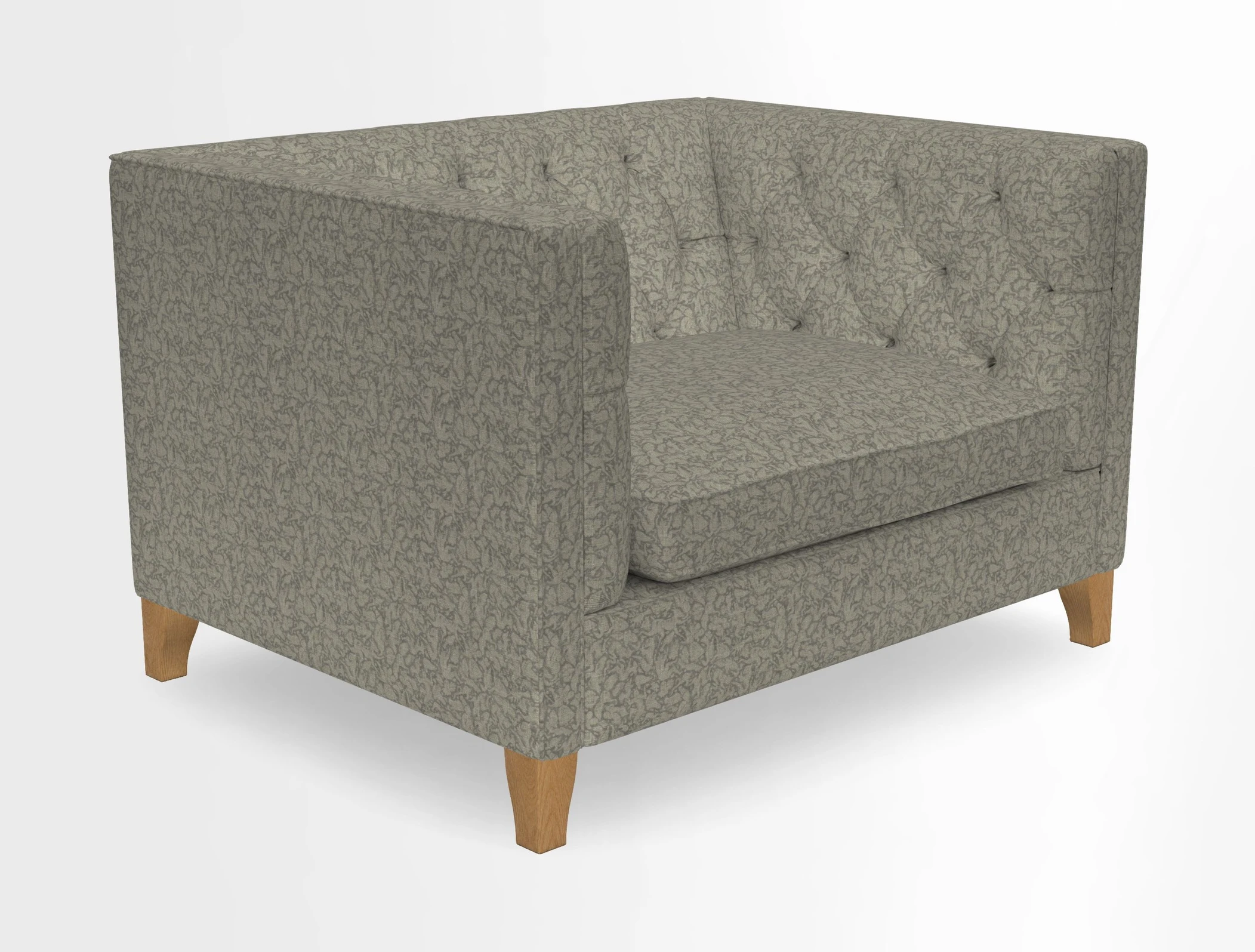 Haresfield Snuggler Dipped Arms in Mohair Lichen Seat Cushion in RHS Gertrude Jekyll Meadow Flower Olive and Scatters in RHS Gertrude Jekyll Folklore Olive