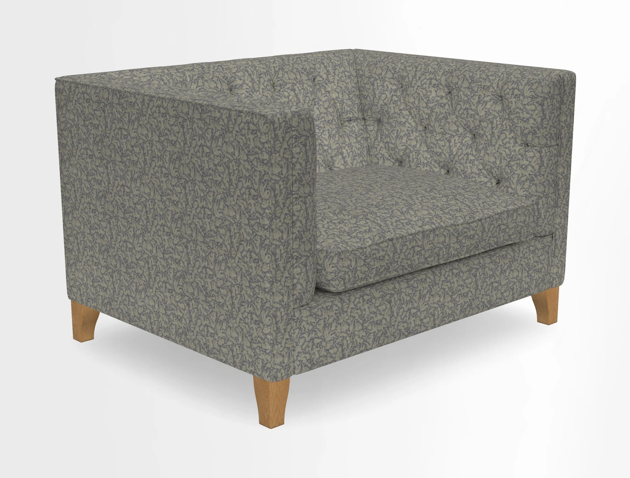 Haresfield Snuggler Dipped Arms in Mohair Lichen Seat Cushion in RHS Gertrude Jekyll Meadow Flower Olive and Scatters in RHS Gertrude Jekyll Folklore Olive