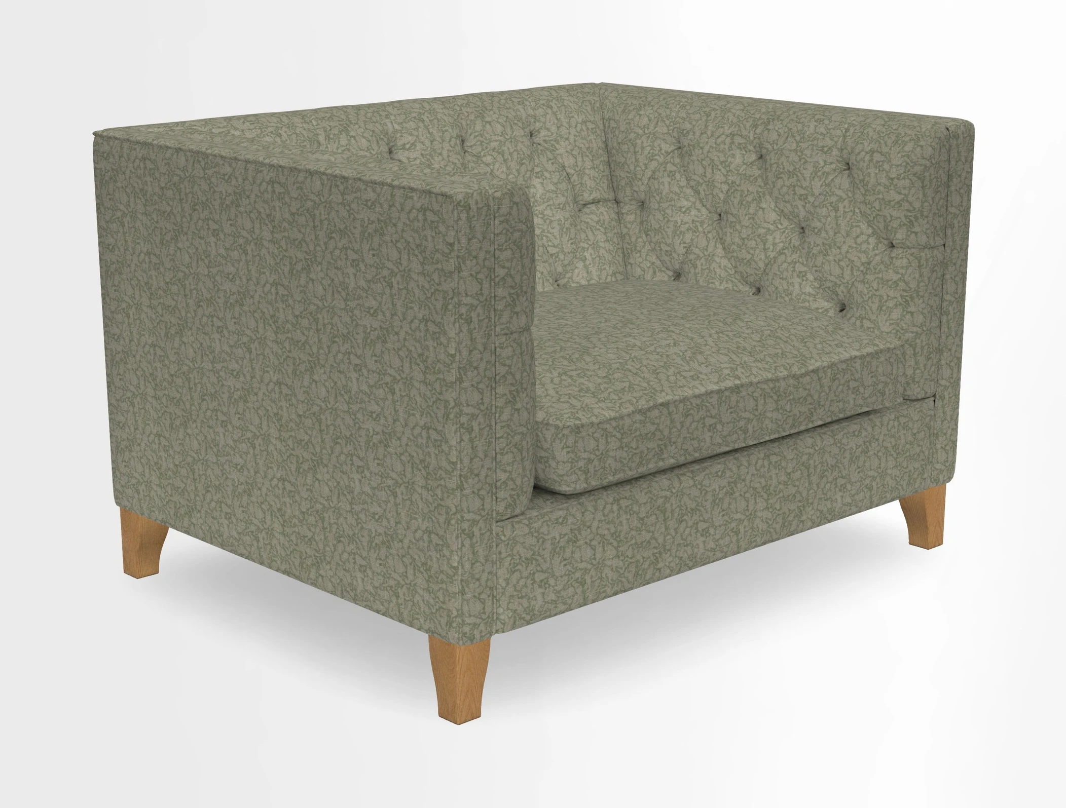 Haresfield Snuggler Dipped Arms in Mohair Lichen Seat Cushion in RHS Gertrude Jekyll Meadow Flower Olive and Scatters in RHS Gertrude Jekyll Folklore Olive