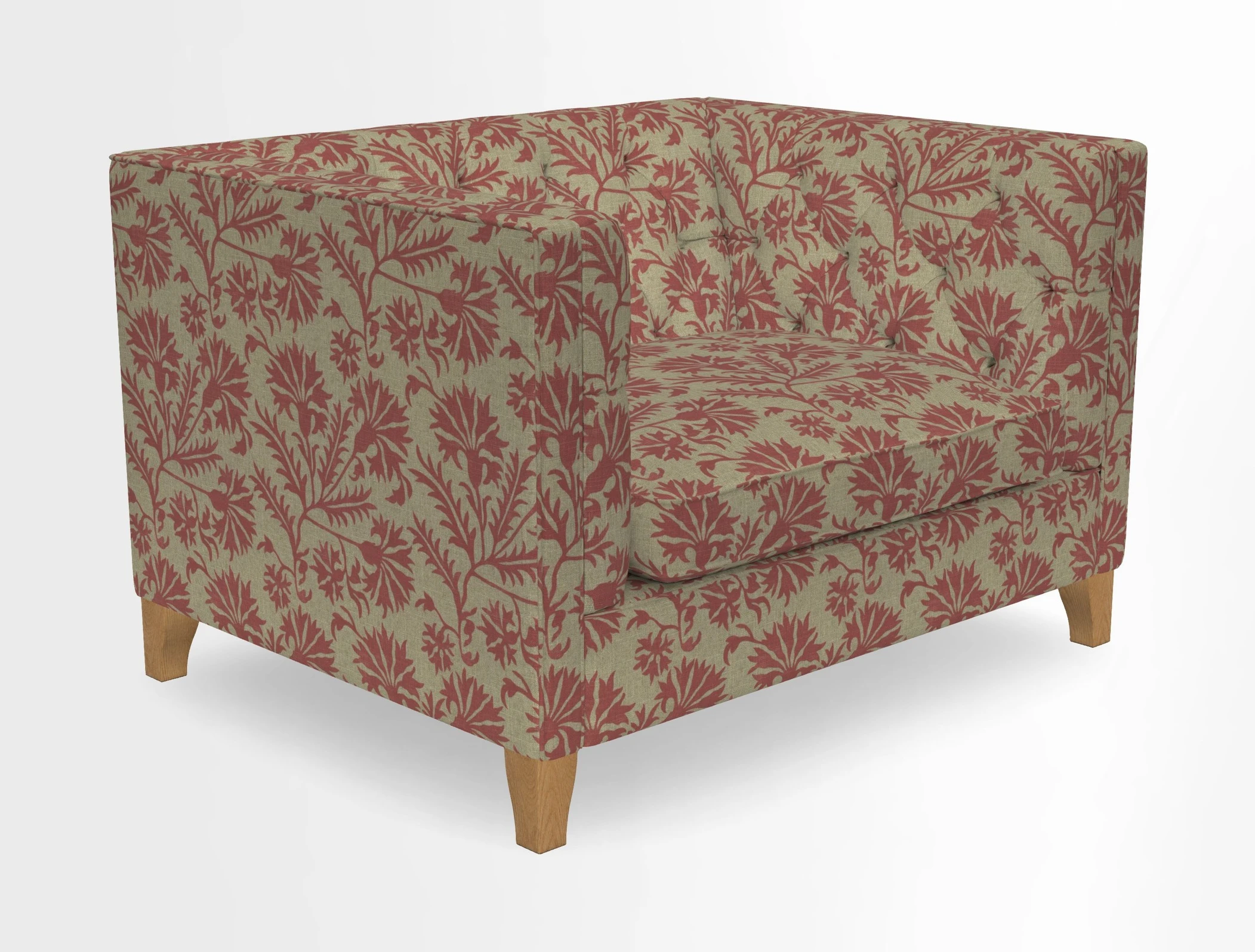 Haresfield Snuggler Dipped Arms in Mohair Lichen Seat Cushion in RHS Gertrude Jekyll Meadow Flower Olive and Scatters in RHS Gertrude Jekyll Folklore Olive