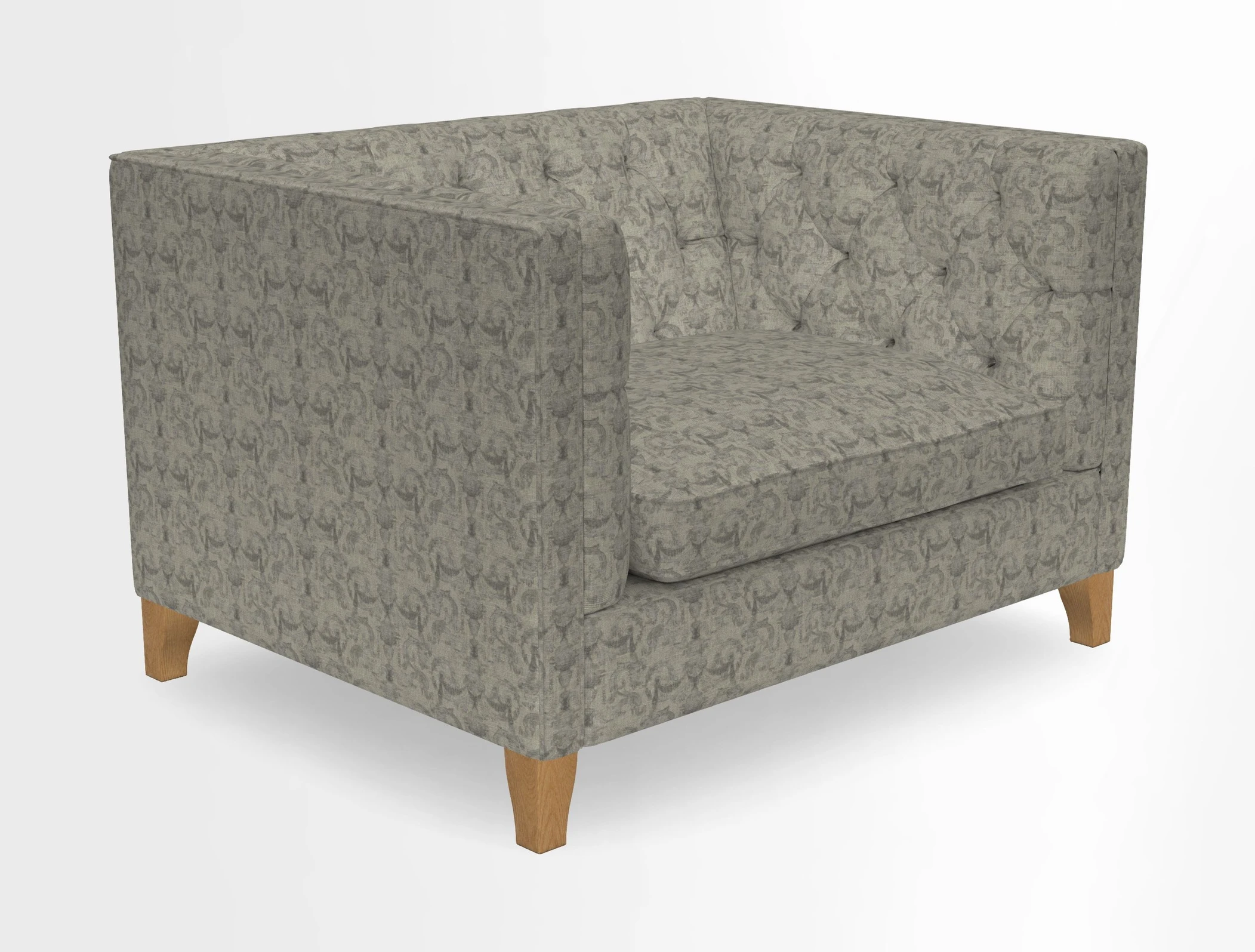 Haresfield Snuggler Dipped Arms in Mohair Lichen Seat Cushion in RHS Gertrude Jekyll Meadow Flower Olive and Scatters in RHS Gertrude Jekyll Folklore Olive
