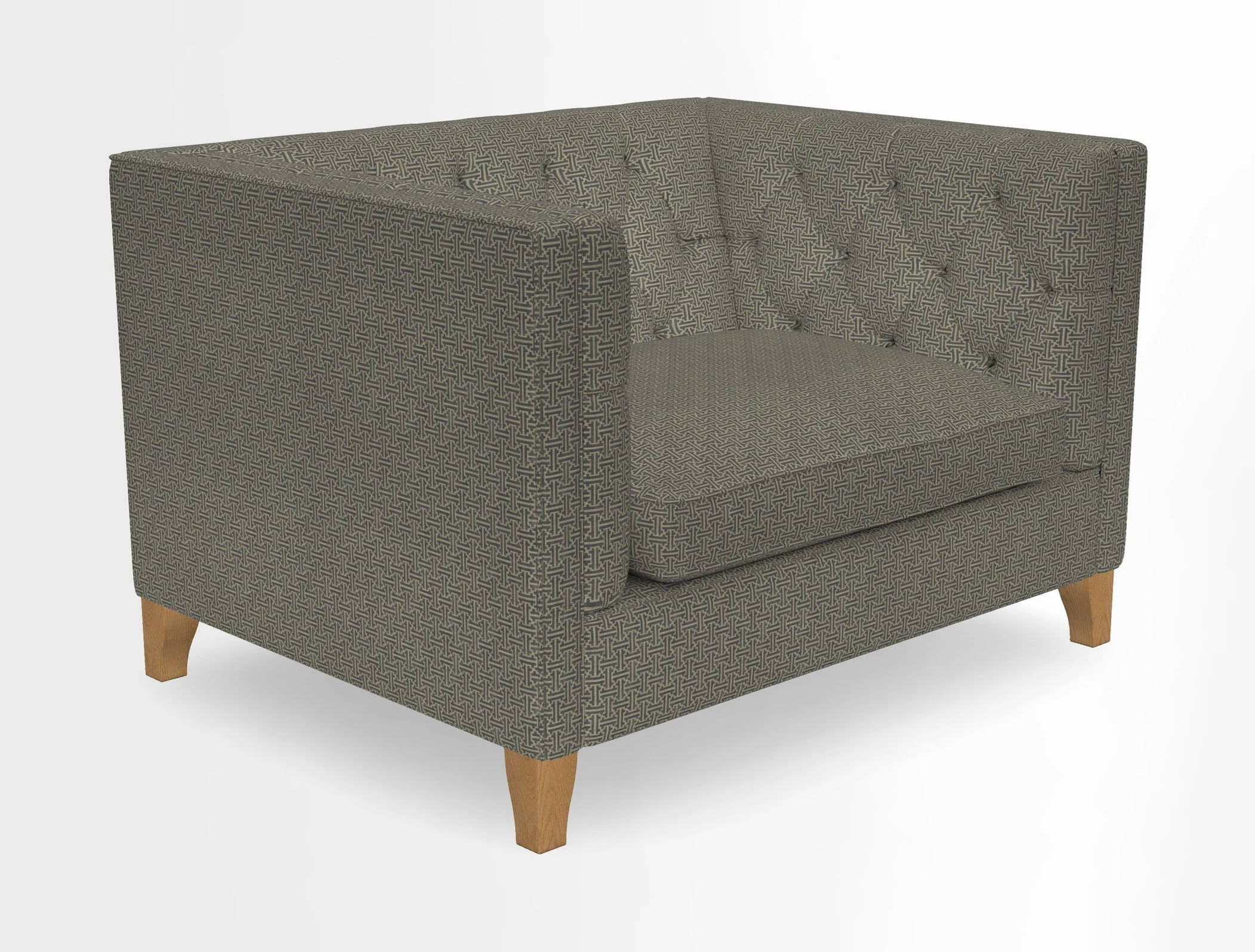 Haresfield Snuggler Dipped Arms in Mohair Lichen Seat Cushion in RHS Gertrude Jekyll Meadow Flower Olive and Scatters in RHS Gertrude Jekyll Folklore Olive