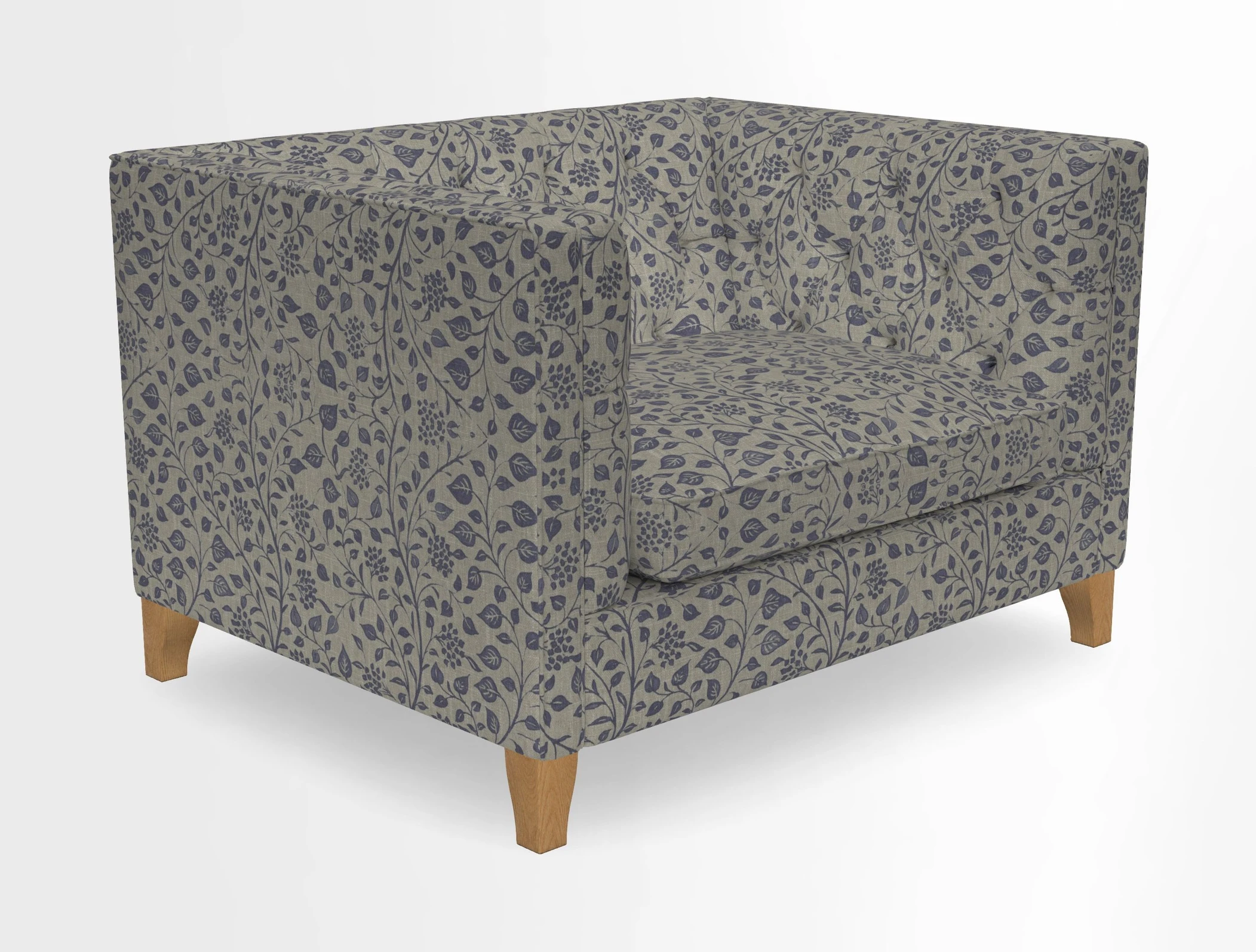 Haresfield Snuggler Dipped Arms in Mohair Lichen Seat Cushion in RHS Gertrude Jekyll Meadow Flower Olive and Scatters in RHS Gertrude Jekyll Folklore Olive
