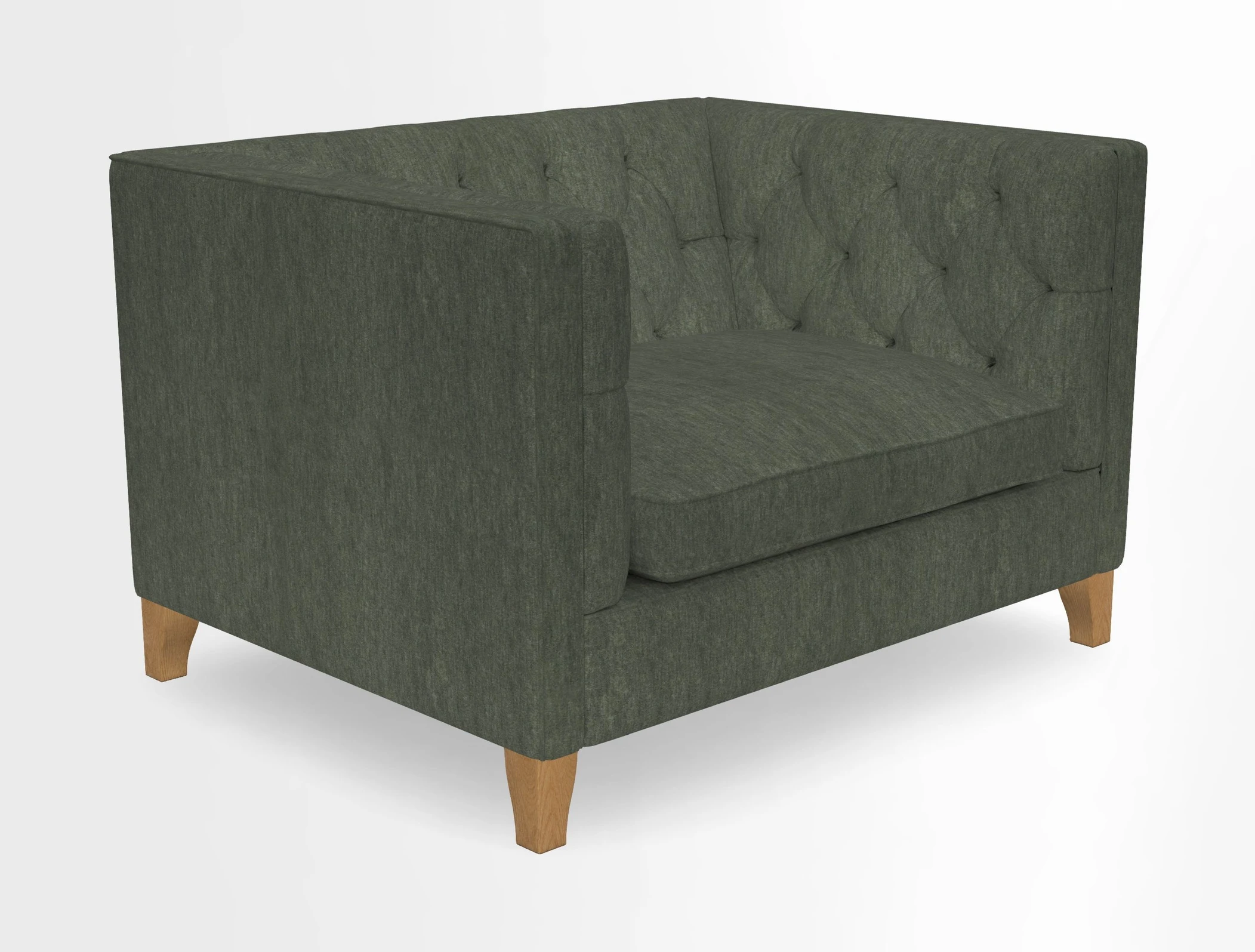 Haresfield Snuggler Dipped Arms in Mohair Lichen Seat Cushion in RHS Gertrude Jekyll Meadow Flower Olive and Scatters in RHS Gertrude Jekyll Folklore Olive