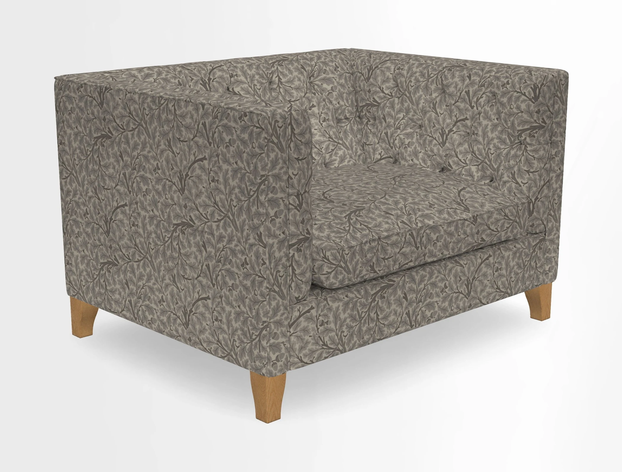 Haresfield Snuggler Dipped Arms in Mohair Lichen Seat Cushion in RHS Gertrude Jekyll Meadow Flower Olive and Scatters in RHS Gertrude Jekyll Folklore Olive