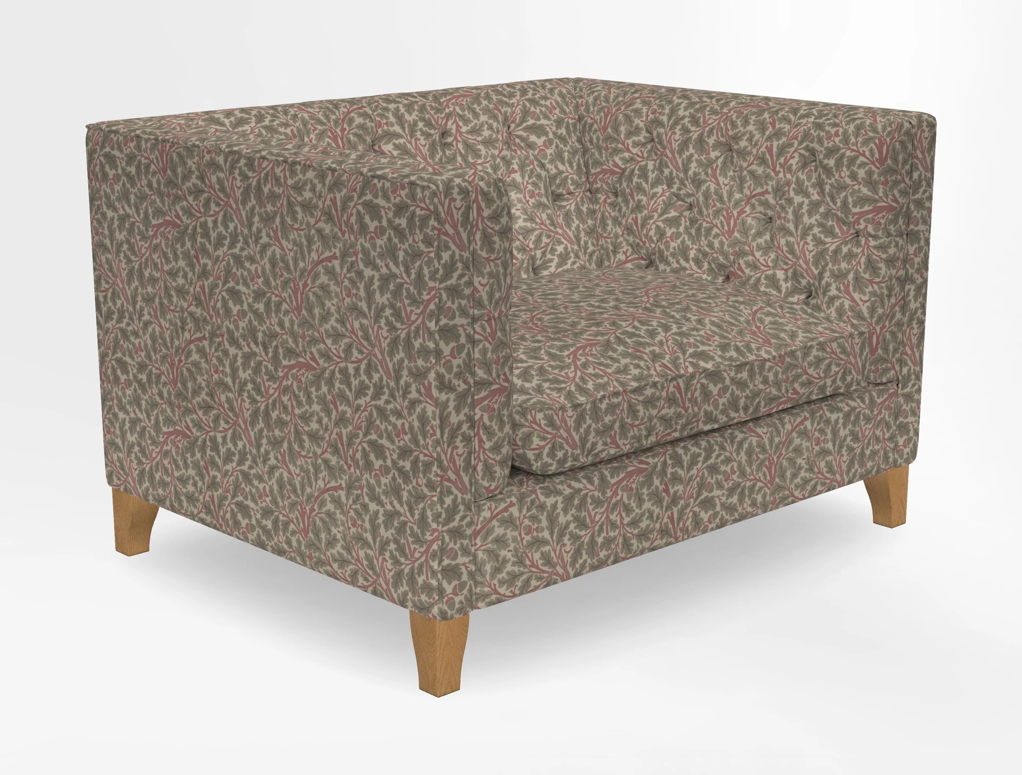 Haresfield Snuggler Dipped Arms in Mohair Lichen Seat Cushion in RHS Gertrude Jekyll Meadow Flower Olive and Scatters in RHS Gertrude Jekyll Folklore Olive