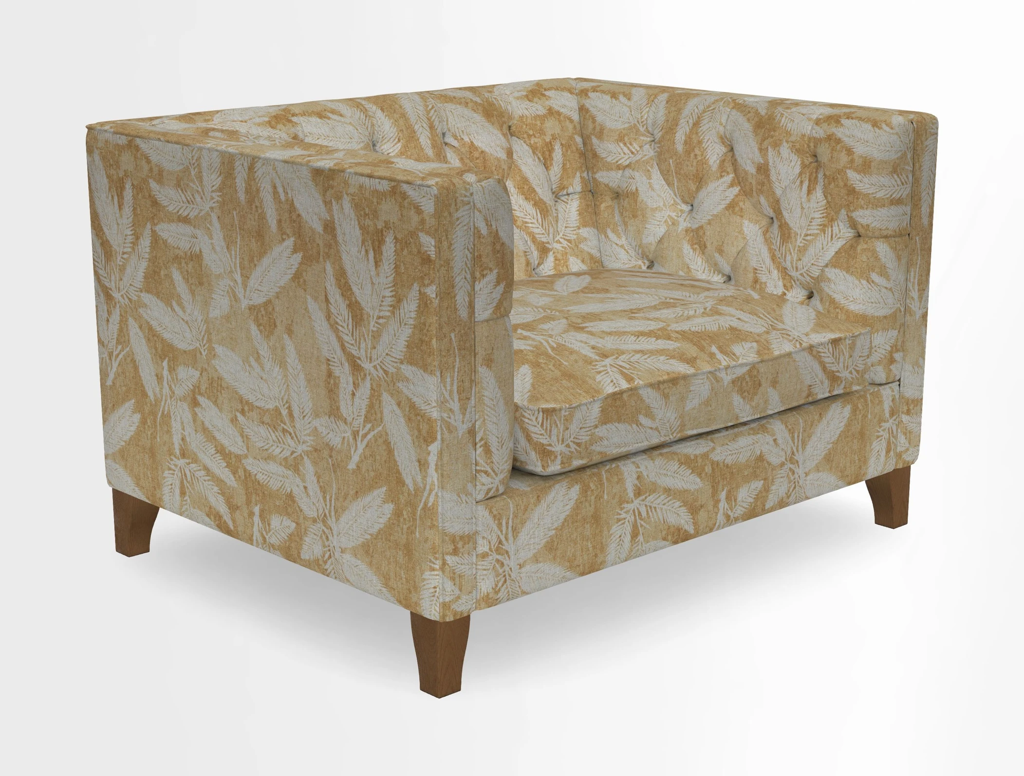 Haresfield Snuggler Dipped Arms in Mohair Lichen Seat Cushion in RHS Gertrude Jekyll Meadow Flower Olive and Scatters in RHS Gertrude Jekyll Folklore Olive