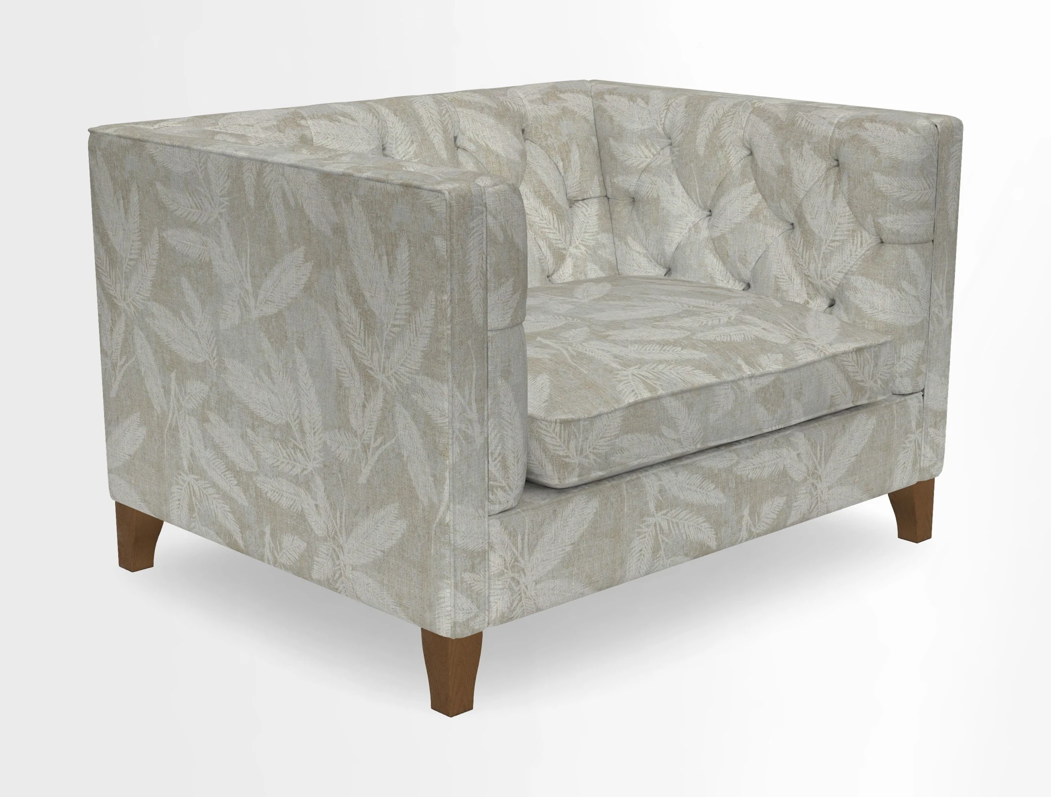 Haresfield Snuggler Dipped Arms in Mohair Lichen Seat Cushion in RHS Gertrude Jekyll Meadow Flower Olive and Scatters in RHS Gertrude Jekyll Folklore Olive