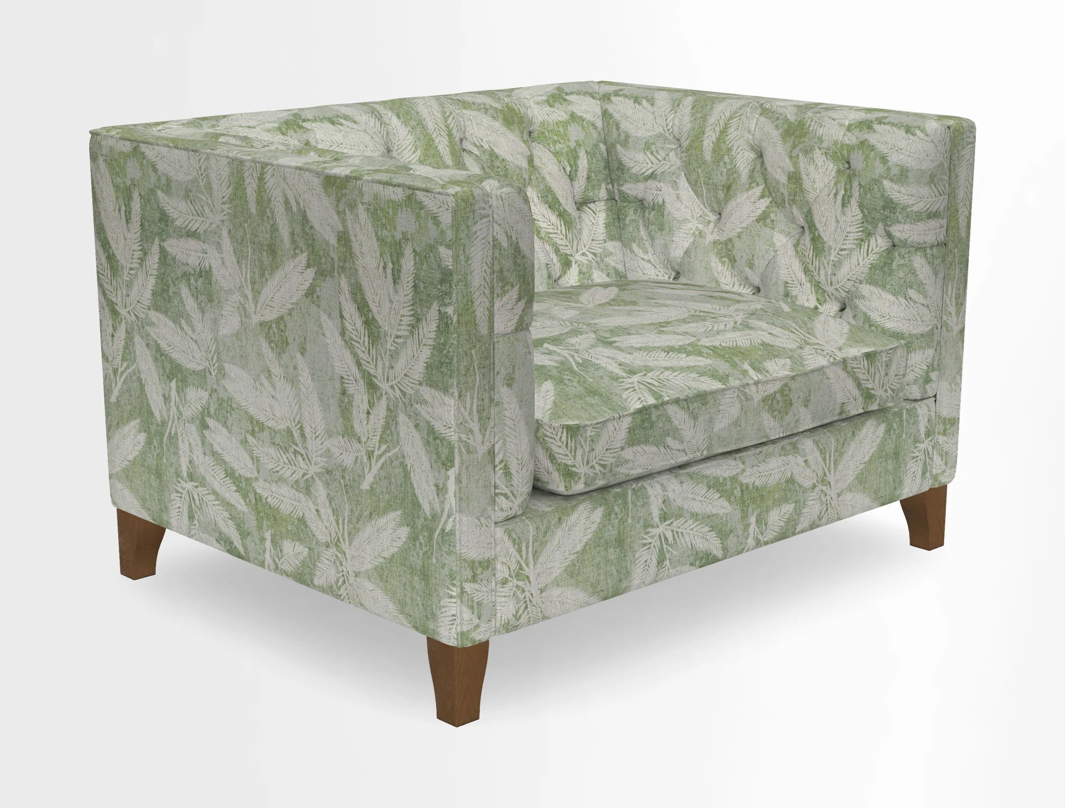 Haresfield Snuggler Dipped Arms in Mohair Lichen Seat Cushion in RHS Gertrude Jekyll Meadow Flower Olive and Scatters in RHS Gertrude Jekyll Folklore Olive