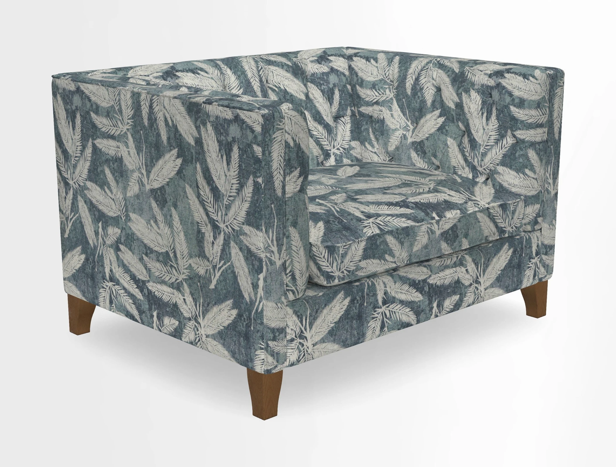 Haresfield Snuggler Dipped Arms in Mohair Lichen Seat Cushion in RHS Gertrude Jekyll Meadow Flower Olive and Scatters in RHS Gertrude Jekyll Folklore Olive