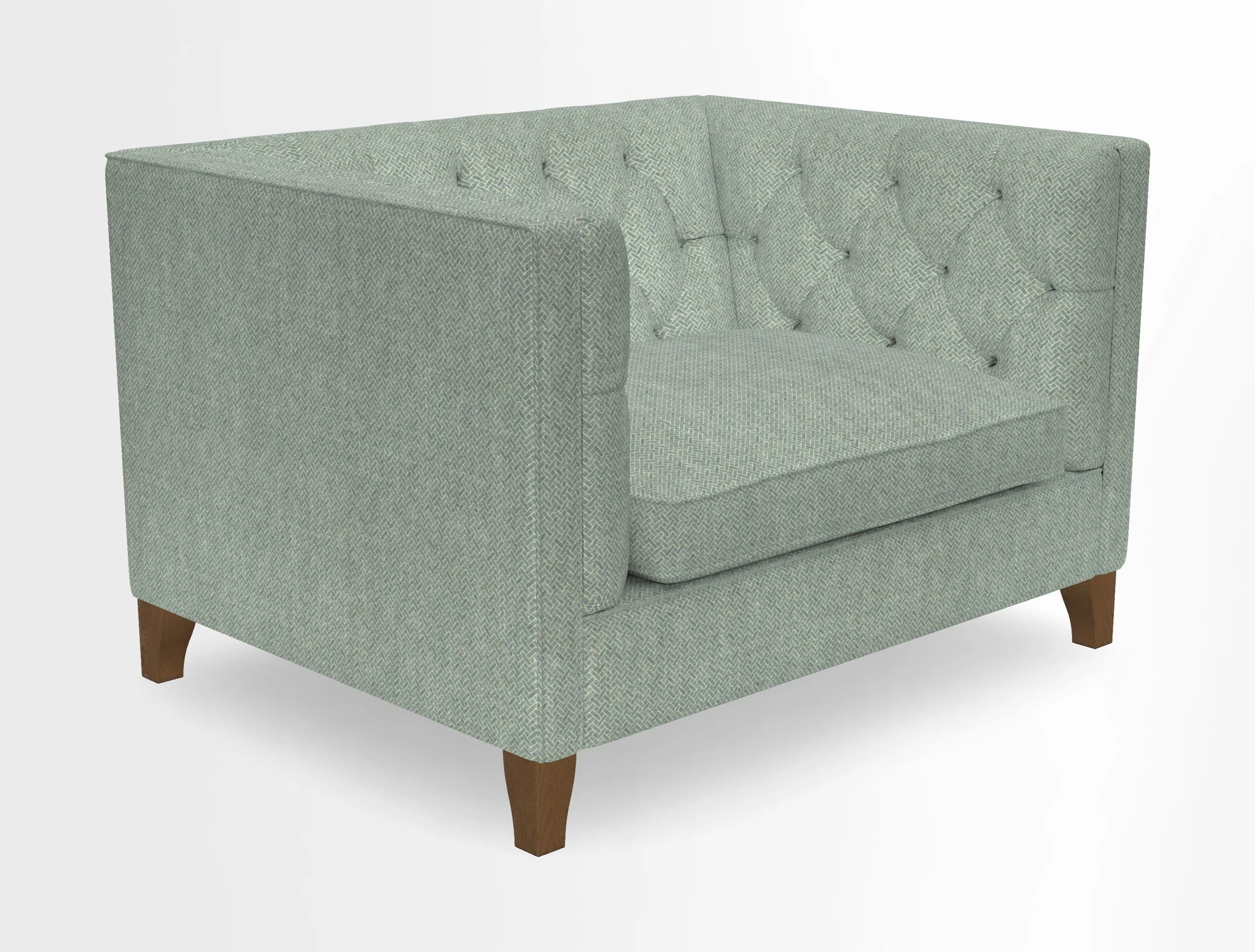 Haresfield Snuggler Dipped Arms in Mohair Lichen Seat Cushion in RHS Gertrude Jekyll Meadow Flower Olive and Scatters in RHS Gertrude Jekyll Folklore Olive