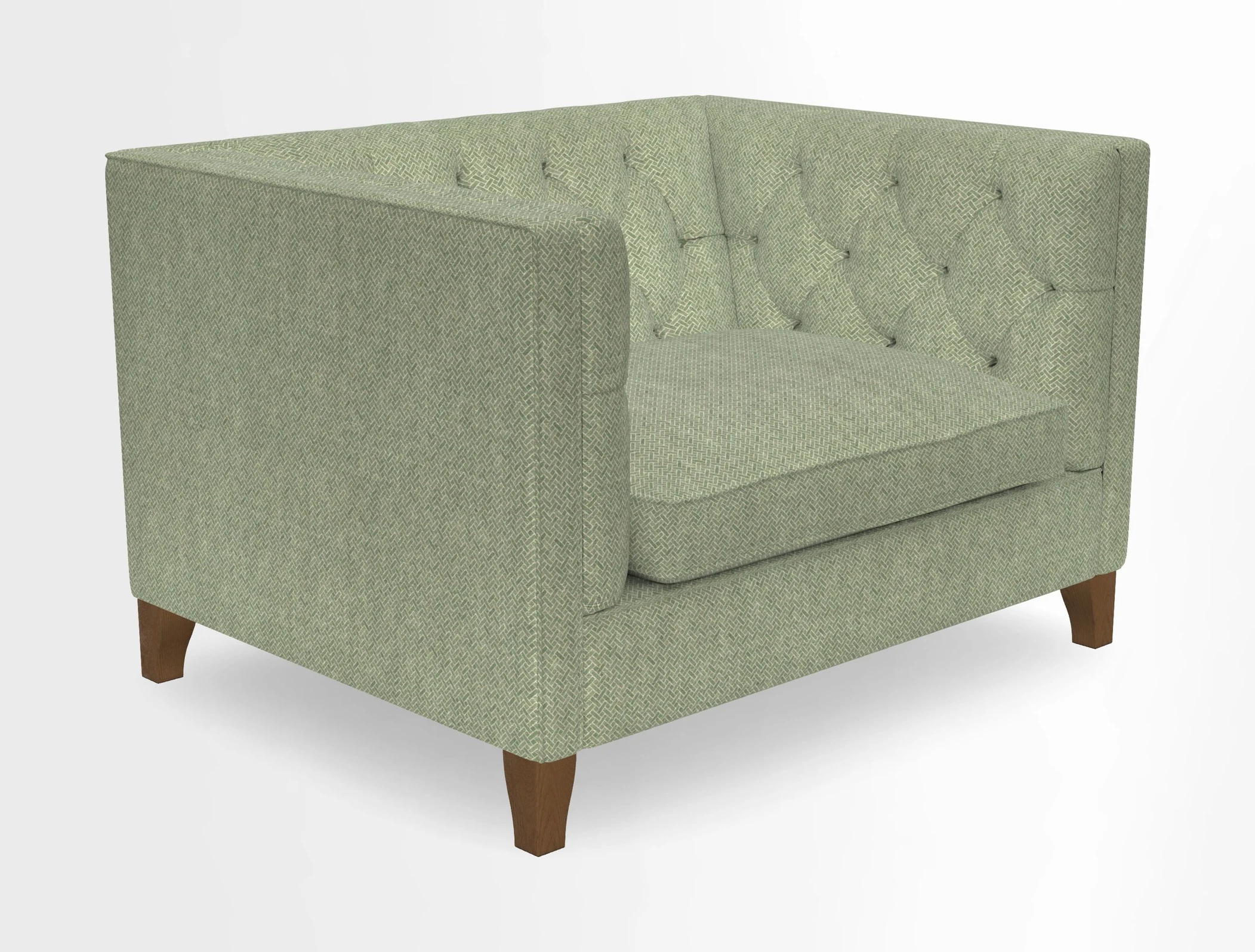 Haresfield Snuggler Dipped Arms in Mohair Lichen Seat Cushion in RHS Gertrude Jekyll Meadow Flower Olive and Scatters in RHS Gertrude Jekyll Folklore Olive