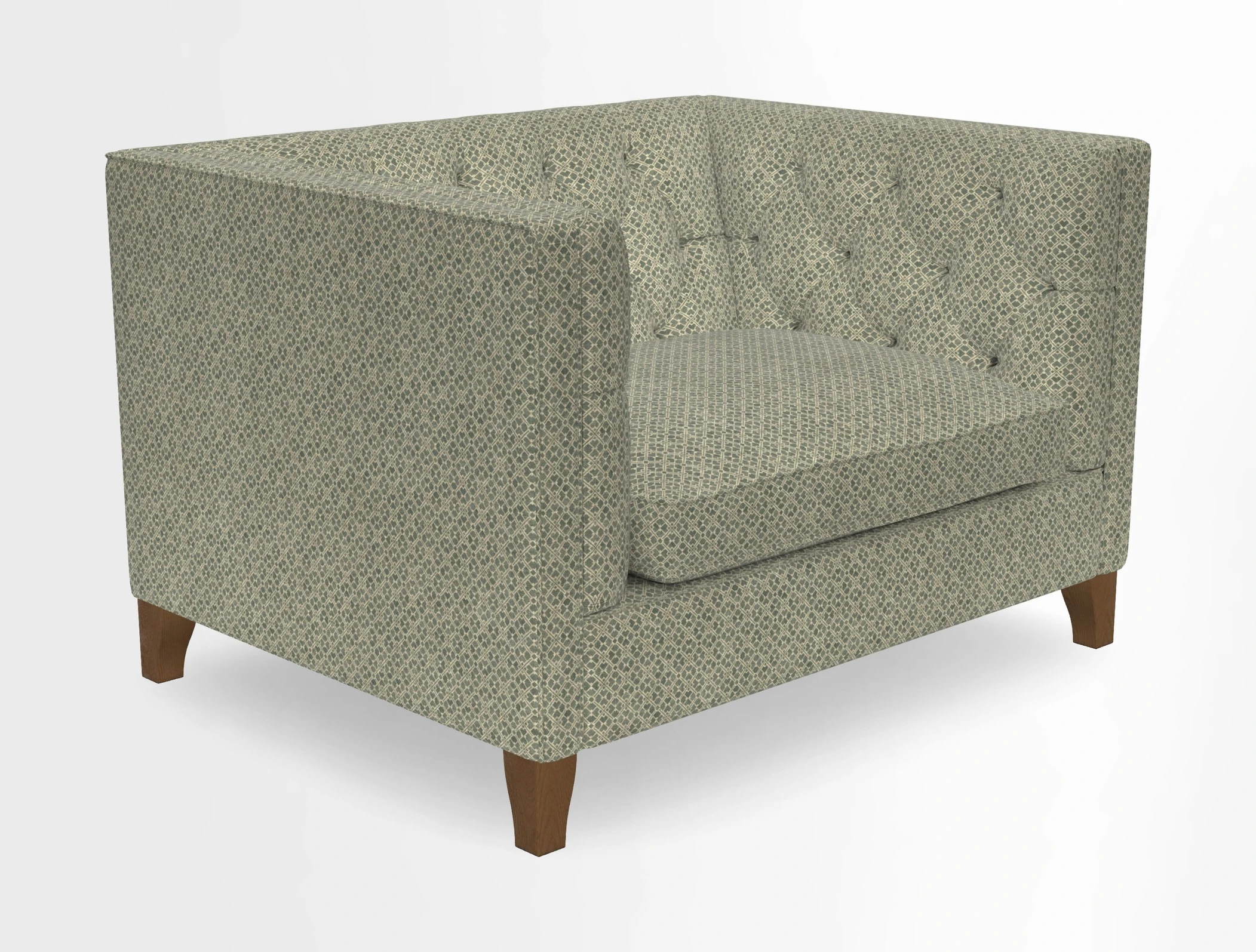 Haresfield Snuggler Dipped Arms in Mohair Lichen Seat Cushion in RHS Gertrude Jekyll Meadow Flower Olive and Scatters in RHS Gertrude Jekyll Folklore Olive