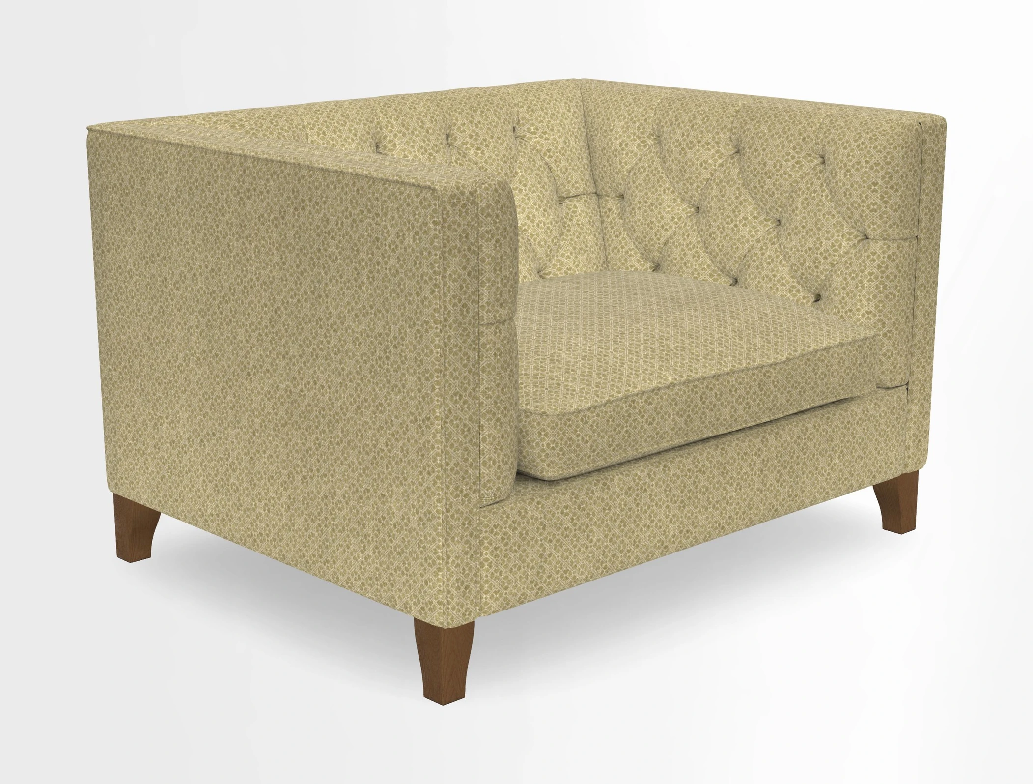 Haresfield Snuggler Dipped Arms in Mohair Lichen Seat Cushion in RHS Gertrude Jekyll Meadow Flower Olive and Scatters in RHS Gertrude Jekyll Folklore Olive