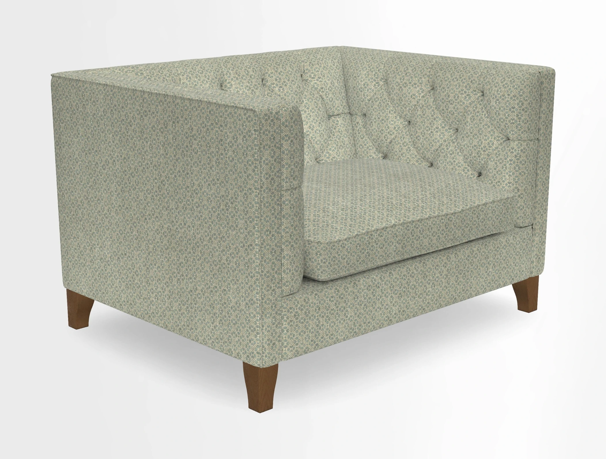 Haresfield Snuggler Dipped Arms in Mohair Lichen Seat Cushion in RHS Gertrude Jekyll Meadow Flower Olive and Scatters in RHS Gertrude Jekyll Folklore Olive