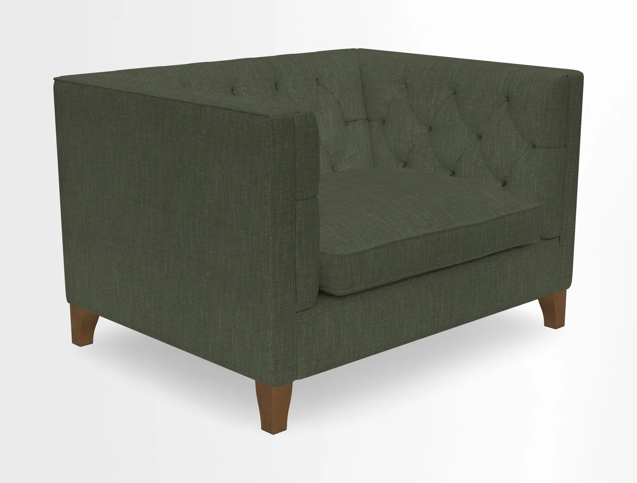 Haresfield Snuggler Dipped Arms in Mohair Lichen Seat Cushion in RHS Gertrude Jekyll Meadow Flower Olive and Scatters in RHS Gertrude Jekyll Folklore Olive