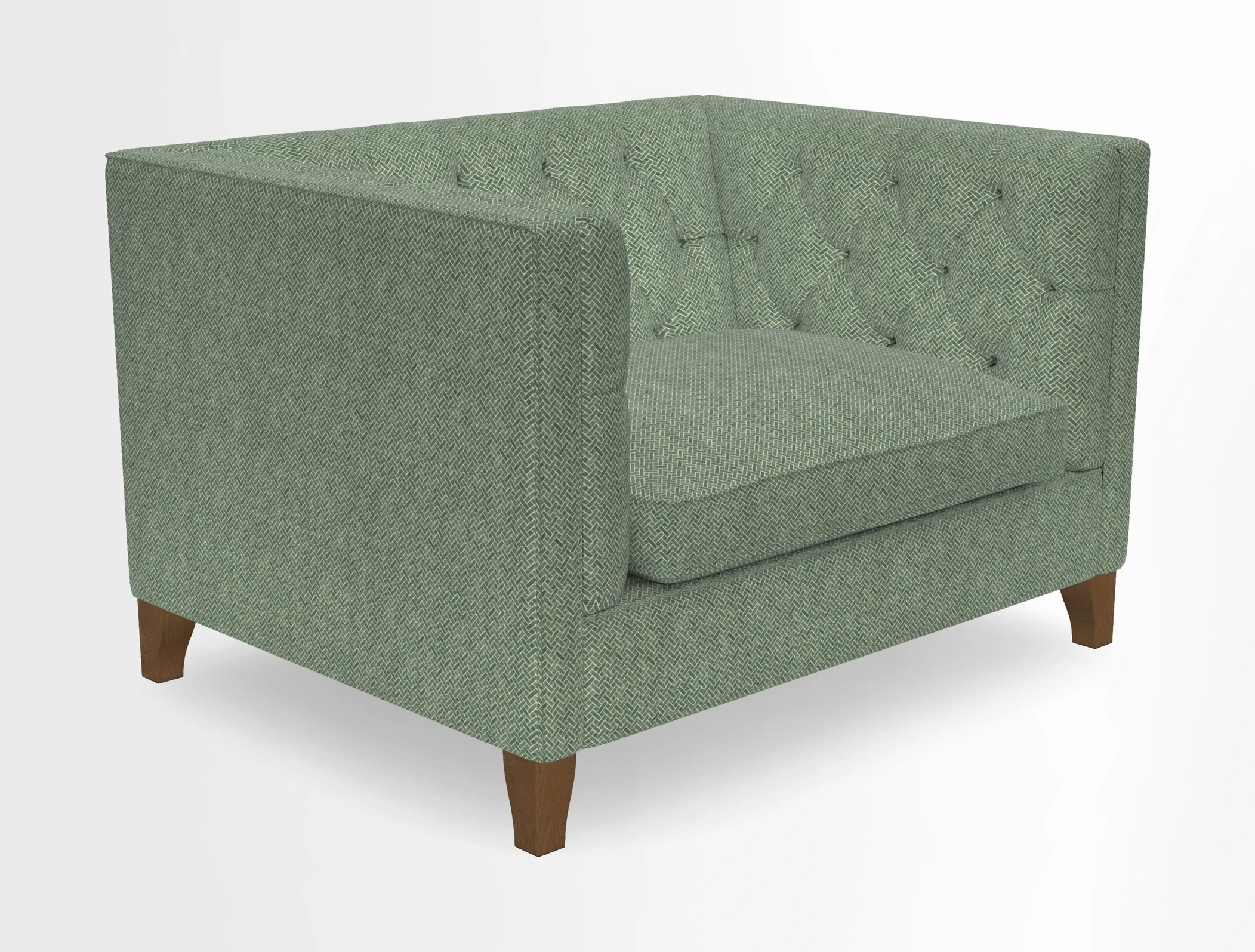 Haresfield Snuggler Dipped Arms in Mohair Lichen Seat Cushion in RHS Gertrude Jekyll Meadow Flower Olive and Scatters in RHS Gertrude Jekyll Folklore Olive