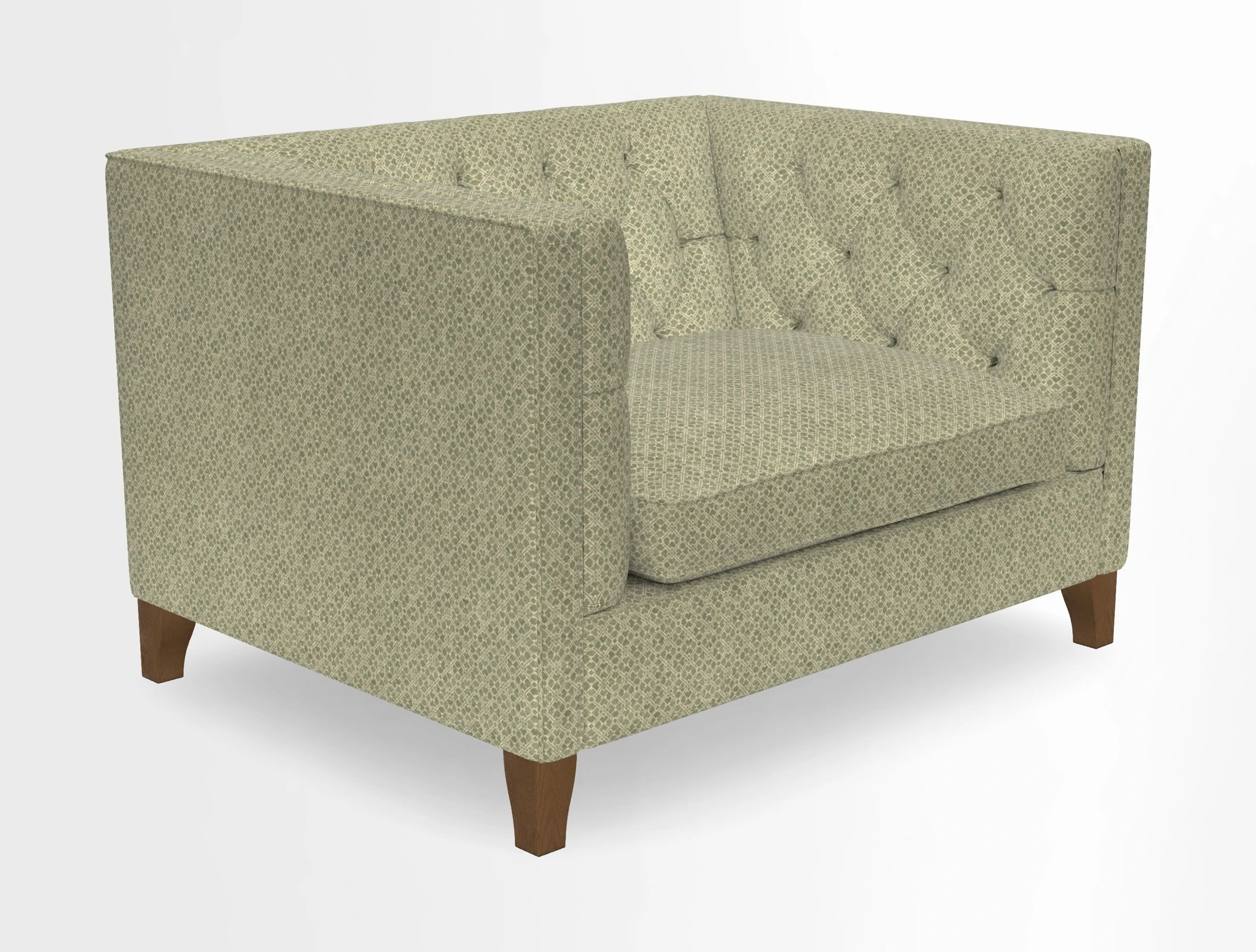 Haresfield Snuggler Dipped Arms in Mohair Lichen Seat Cushion in RHS Gertrude Jekyll Meadow Flower Olive and Scatters in RHS Gertrude Jekyll Folklore Olive