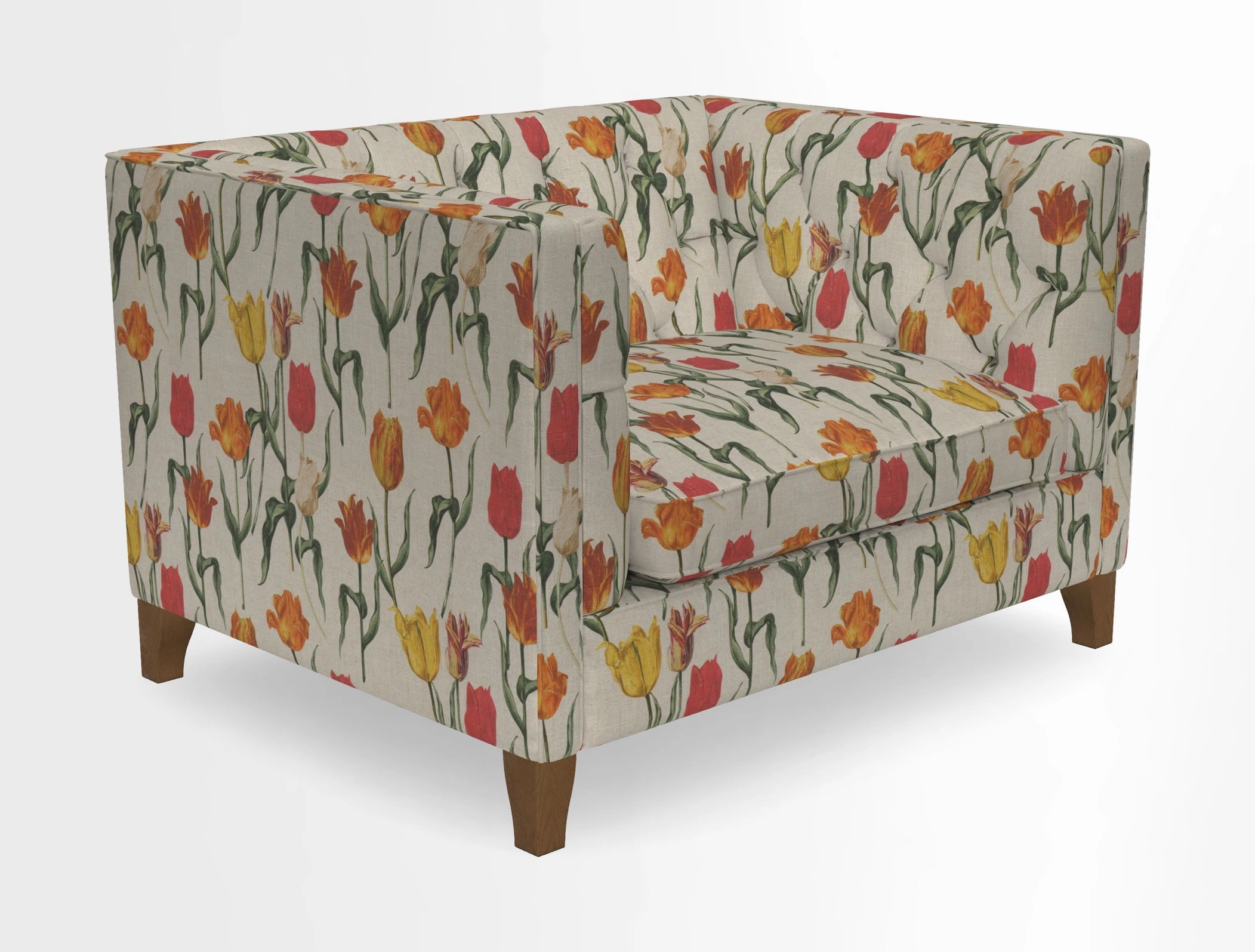 Haresfield Snuggler Dipped Arms in Mohair Lichen Seat Cushion in RHS Gertrude Jekyll Meadow Flower Olive and Scatters in RHS Gertrude Jekyll Folklore Olive