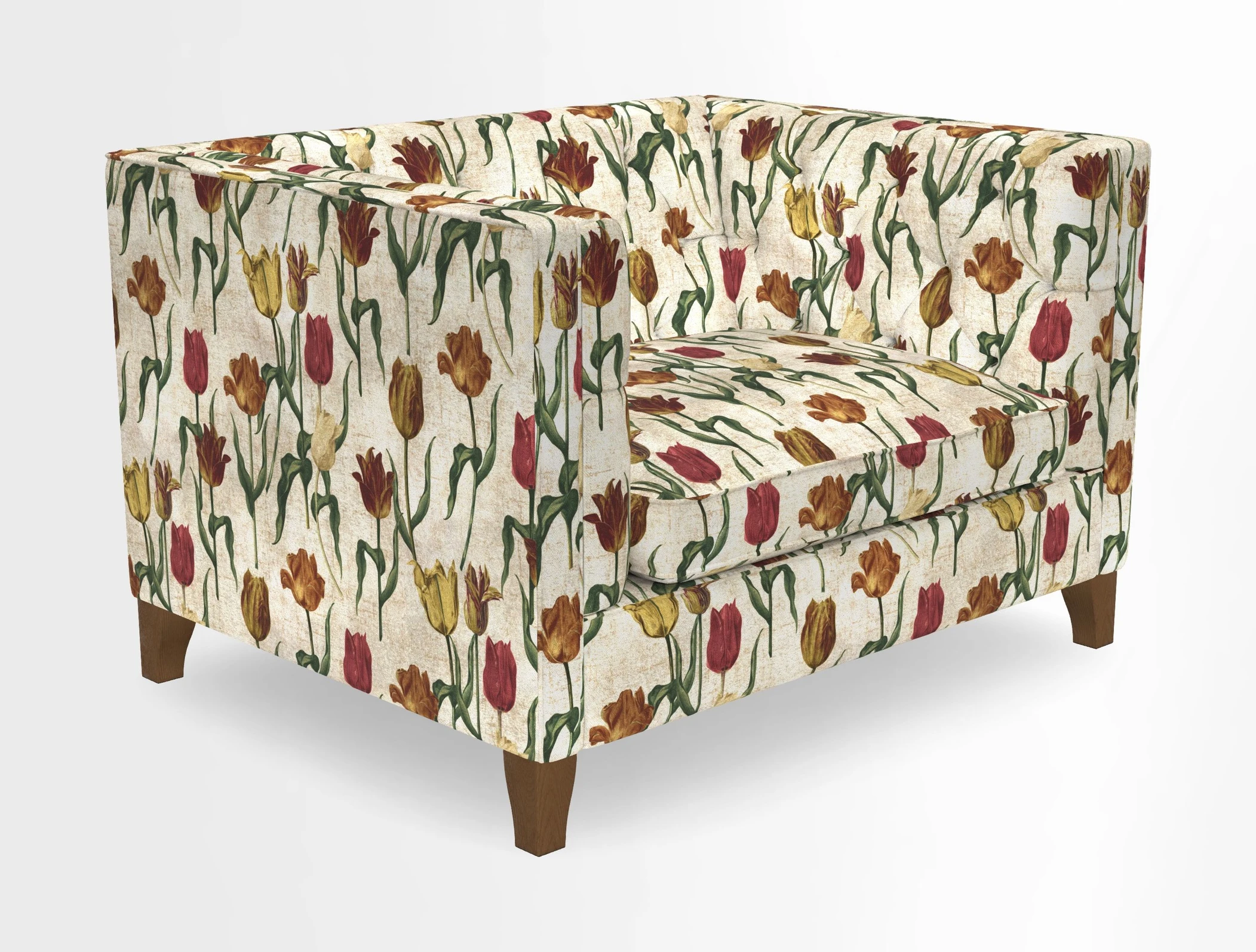 Haresfield Snuggler Dipped Arms in Mohair Lichen Seat Cushion in RHS Gertrude Jekyll Meadow Flower Olive and Scatters in RHS Gertrude Jekyll Folklore Olive