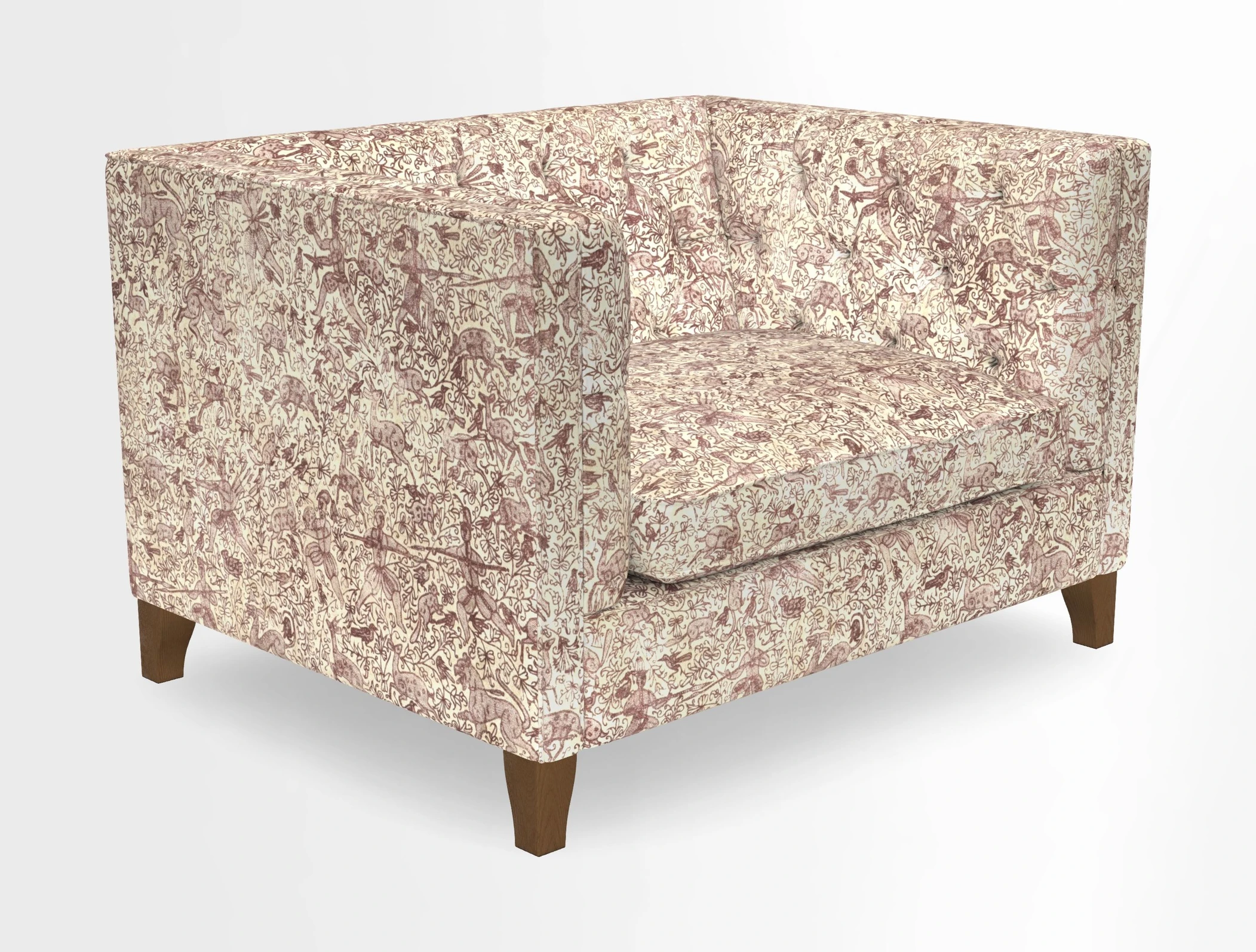 Haresfield Snuggler Dipped Arms in Mohair Lichen Seat Cushion in RHS Gertrude Jekyll Meadow Flower Olive and Scatters in RHS Gertrude Jekyll Folklore Olive
