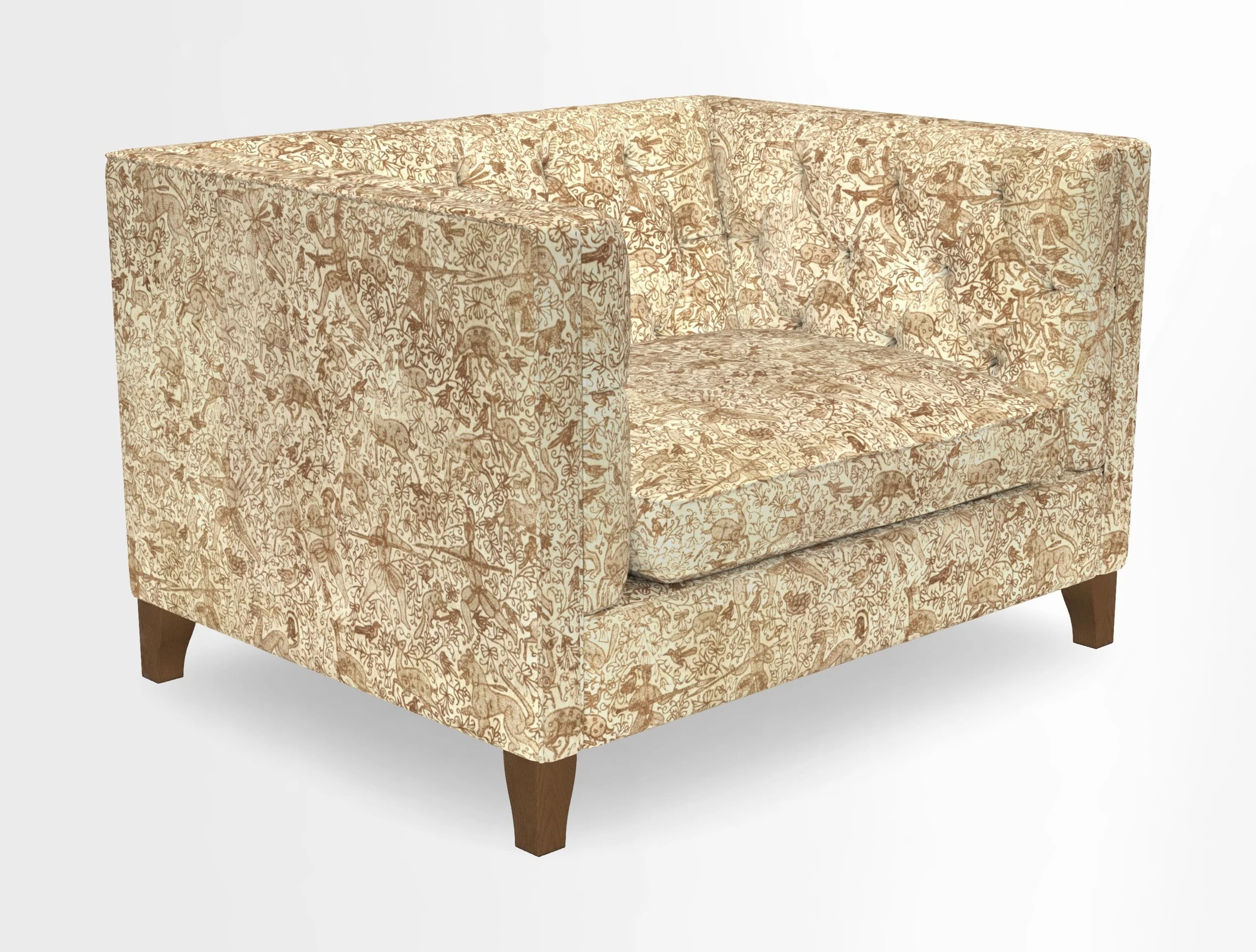 Haresfield Snuggler Dipped Arms in Mohair Lichen Seat Cushion in RHS Gertrude Jekyll Meadow Flower Olive and Scatters in RHS Gertrude Jekyll Folklore Olive