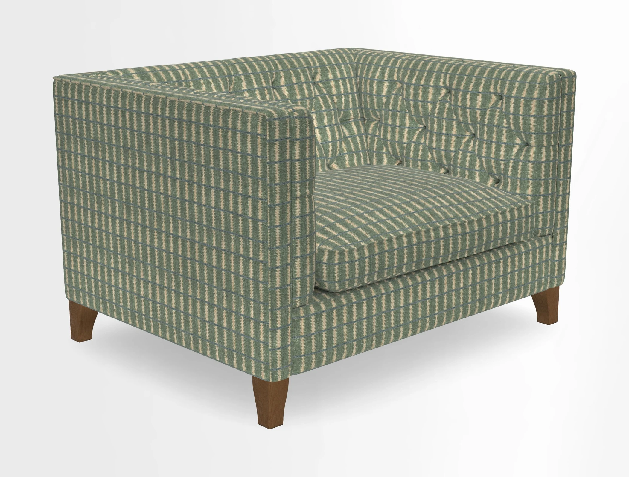 Haresfield Snuggler Dipped Arms in Mohair Lichen Seat Cushion in RHS Gertrude Jekyll Meadow Flower Olive and Scatters in RHS Gertrude Jekyll Folklore Olive