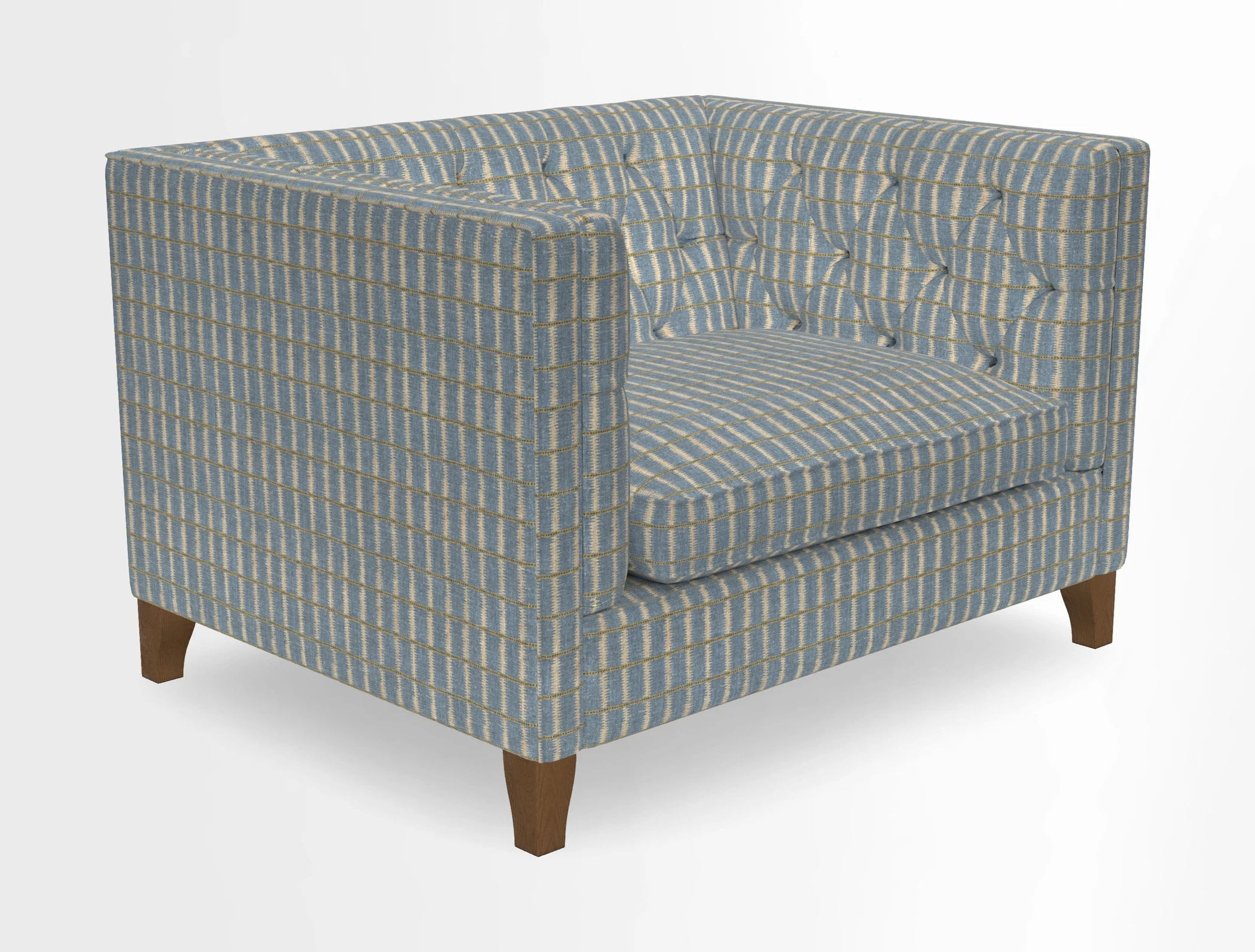 Haresfield Snuggler Dipped Arms in Mohair Lichen Seat Cushion in RHS Gertrude Jekyll Meadow Flower Olive and Scatters in RHS Gertrude Jekyll Folklore Olive