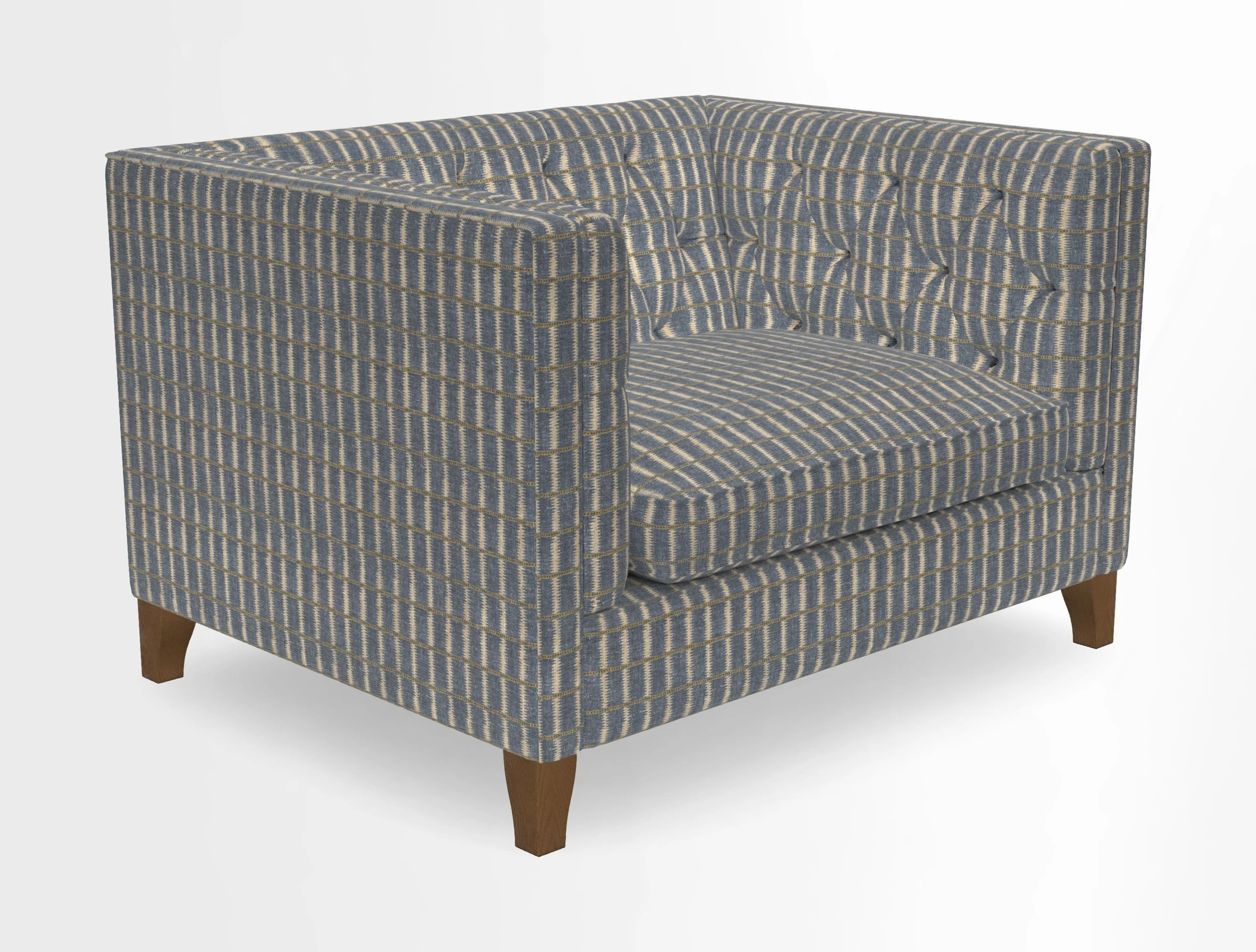 Haresfield Snuggler Dipped Arms in Mohair Lichen Seat Cushion in RHS Gertrude Jekyll Meadow Flower Olive and Scatters in RHS Gertrude Jekyll Folklore Olive