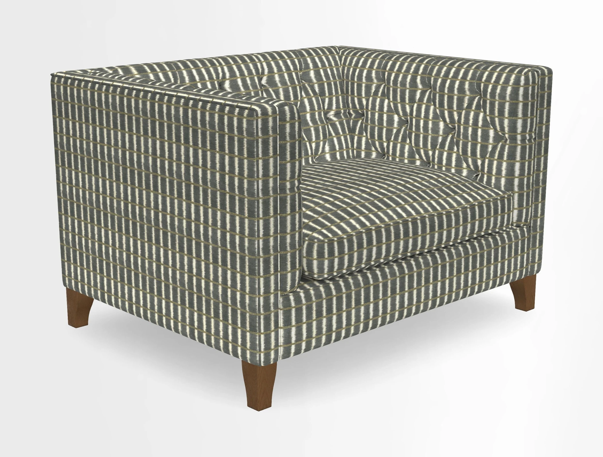Haresfield Snuggler Dipped Arms in Mohair Lichen Seat Cushion in RHS Gertrude Jekyll Meadow Flower Olive and Scatters in RHS Gertrude Jekyll Folklore Olive