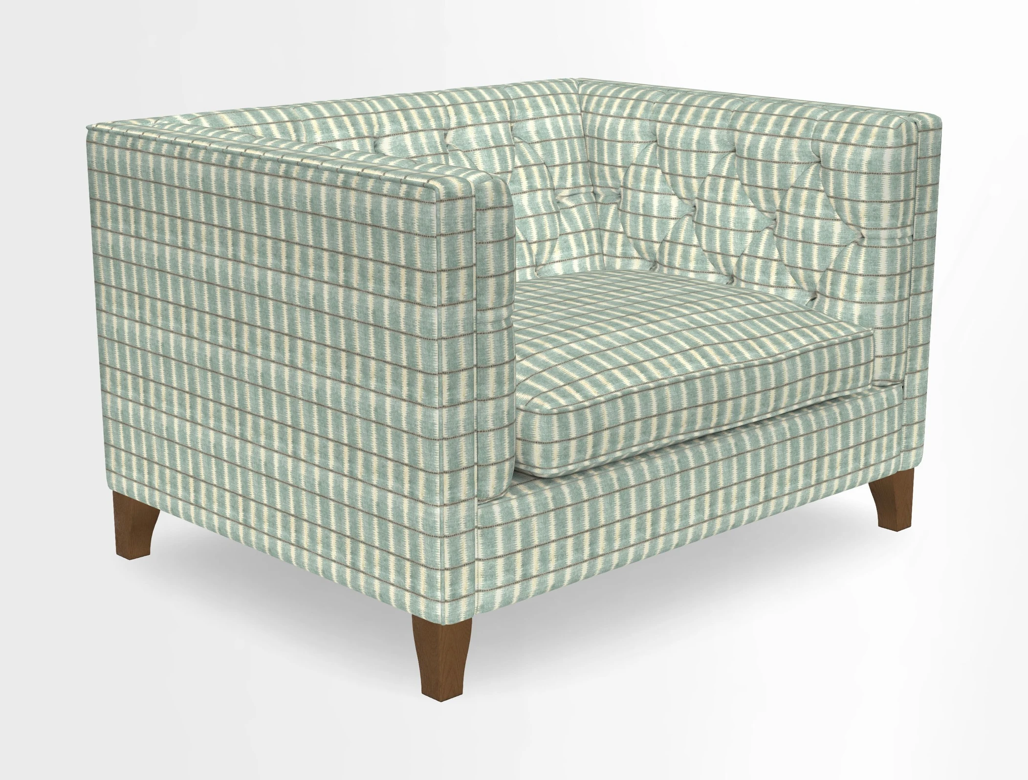 Haresfield Snuggler Dipped Arms in Mohair Lichen Seat Cushion in RHS Gertrude Jekyll Meadow Flower Olive and Scatters in RHS Gertrude Jekyll Folklore Olive