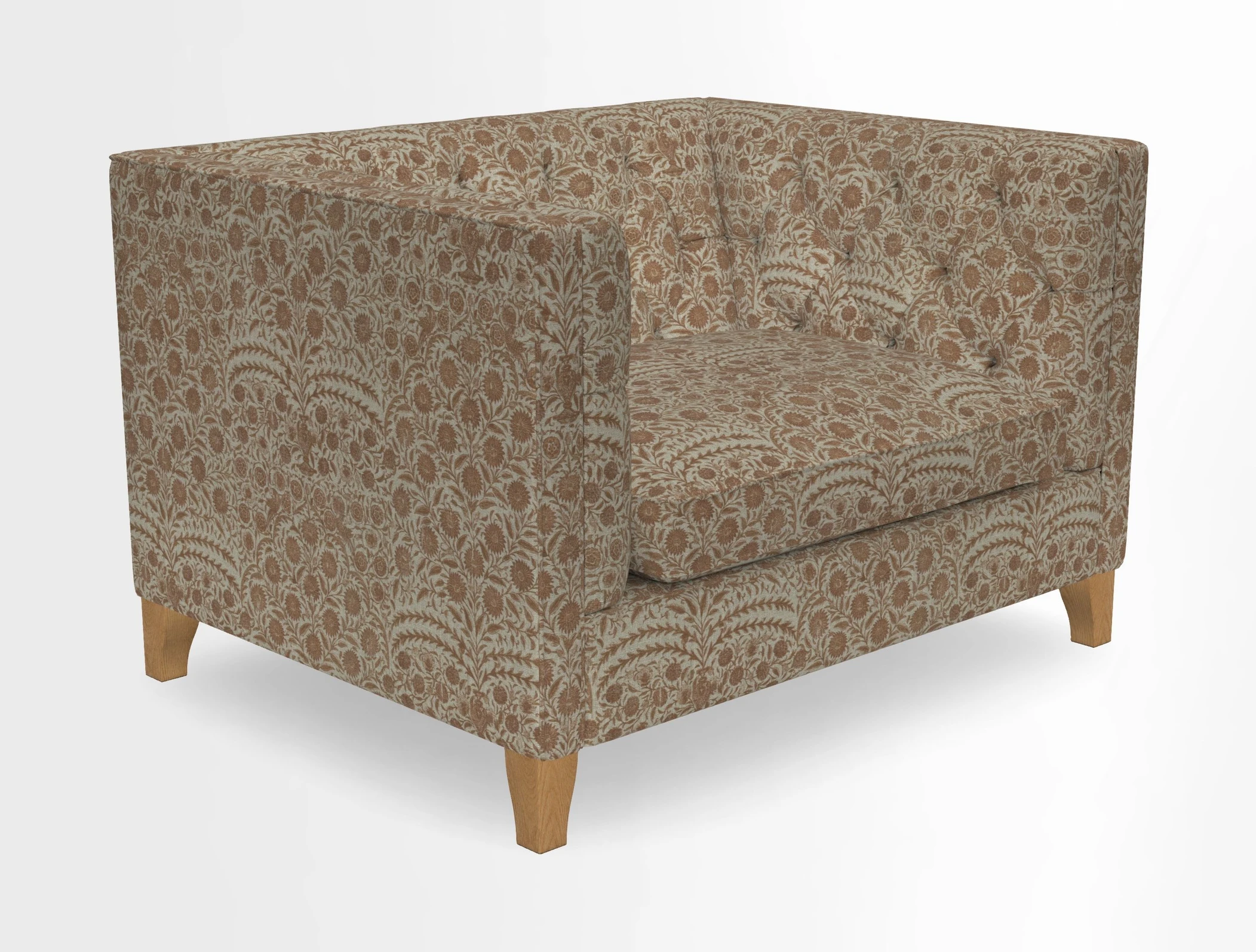 Haresfield Snuggler Dipped Arms in Mohair Lichen Seat Cushion in RHS Gertrude Jekyll Meadow Flower Olive and Scatters in RHS Gertrude Jekyll Folklore Olive