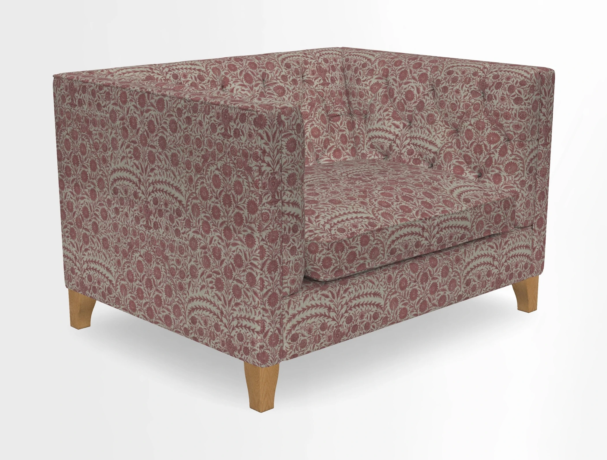 Haresfield Snuggler Dipped Arms in Mohair Lichen Seat Cushion in RHS Gertrude Jekyll Meadow Flower Olive and Scatters in RHS Gertrude Jekyll Folklore Olive