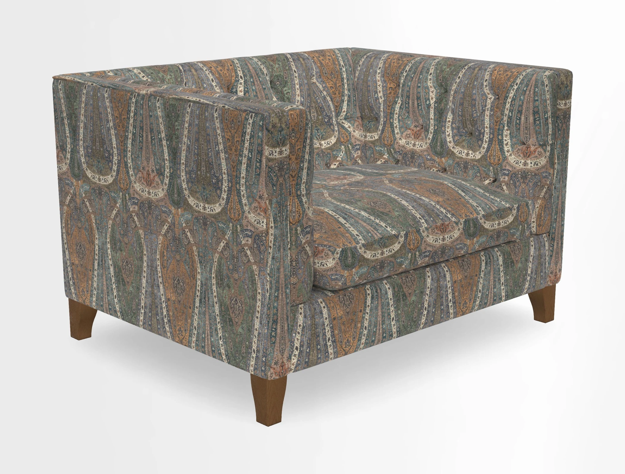 Haresfield Snuggler Dipped Arms in Mohair Lichen Seat Cushion in RHS Gertrude Jekyll Meadow Flower Olive and Scatters in RHS Gertrude Jekyll Folklore Olive