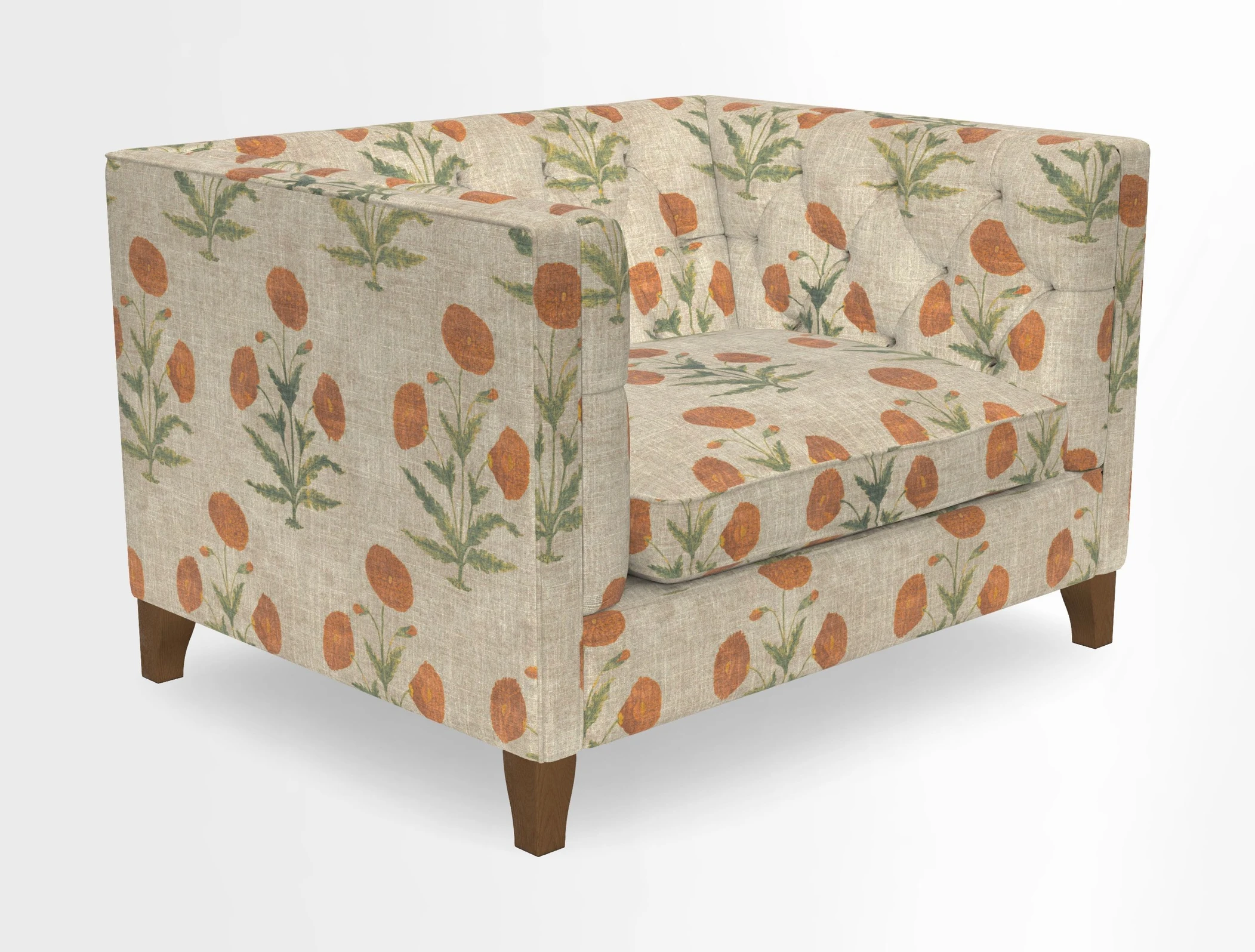 Haresfield Snuggler Dipped Arms in Mohair Lichen Seat Cushion in RHS Gertrude Jekyll Meadow Flower Olive and Scatters in RHS Gertrude Jekyll Folklore Olive