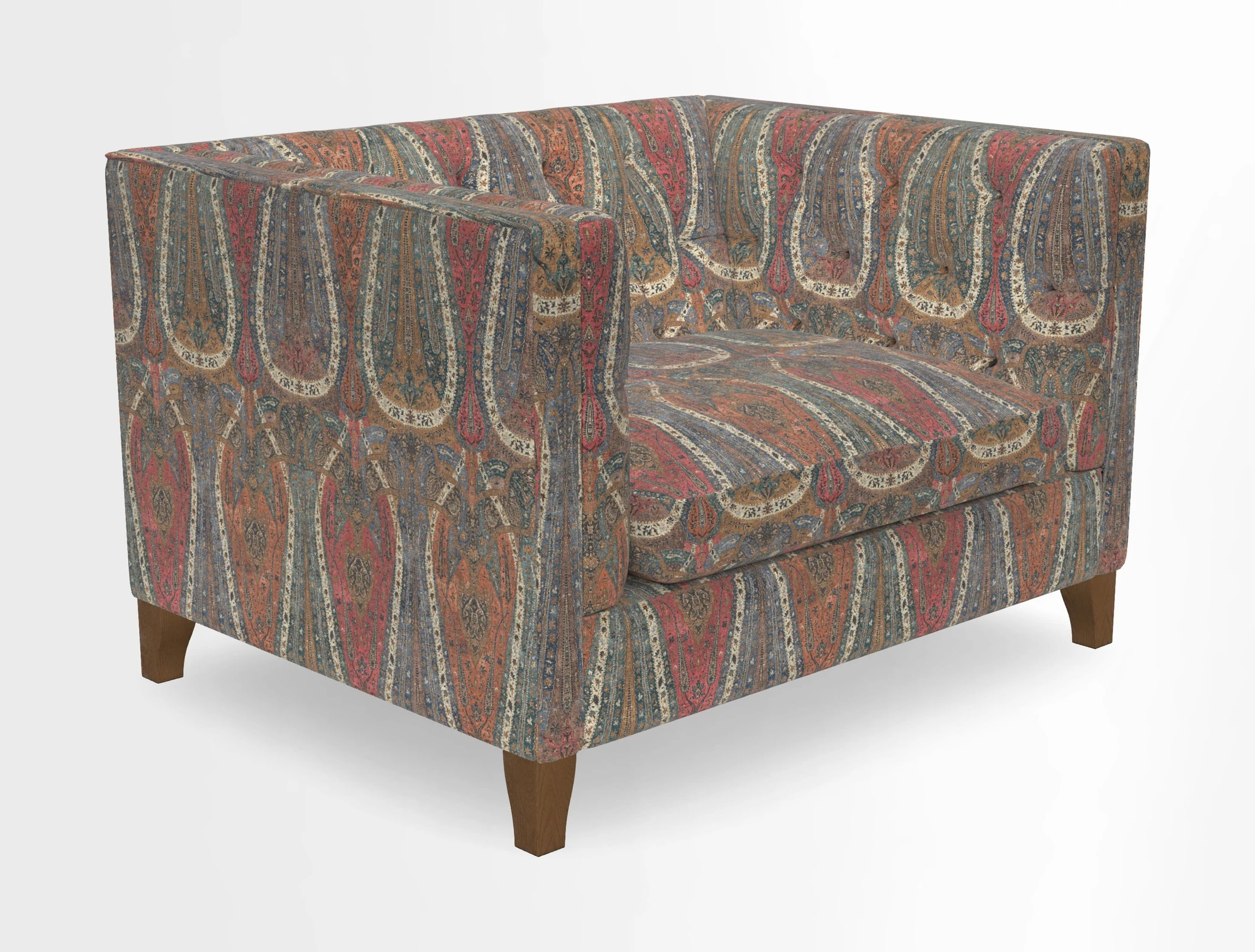 Haresfield Snuggler Dipped Arms in Mohair Lichen Seat Cushion in RHS Gertrude Jekyll Meadow Flower Olive and Scatters in RHS Gertrude Jekyll Folklore Olive