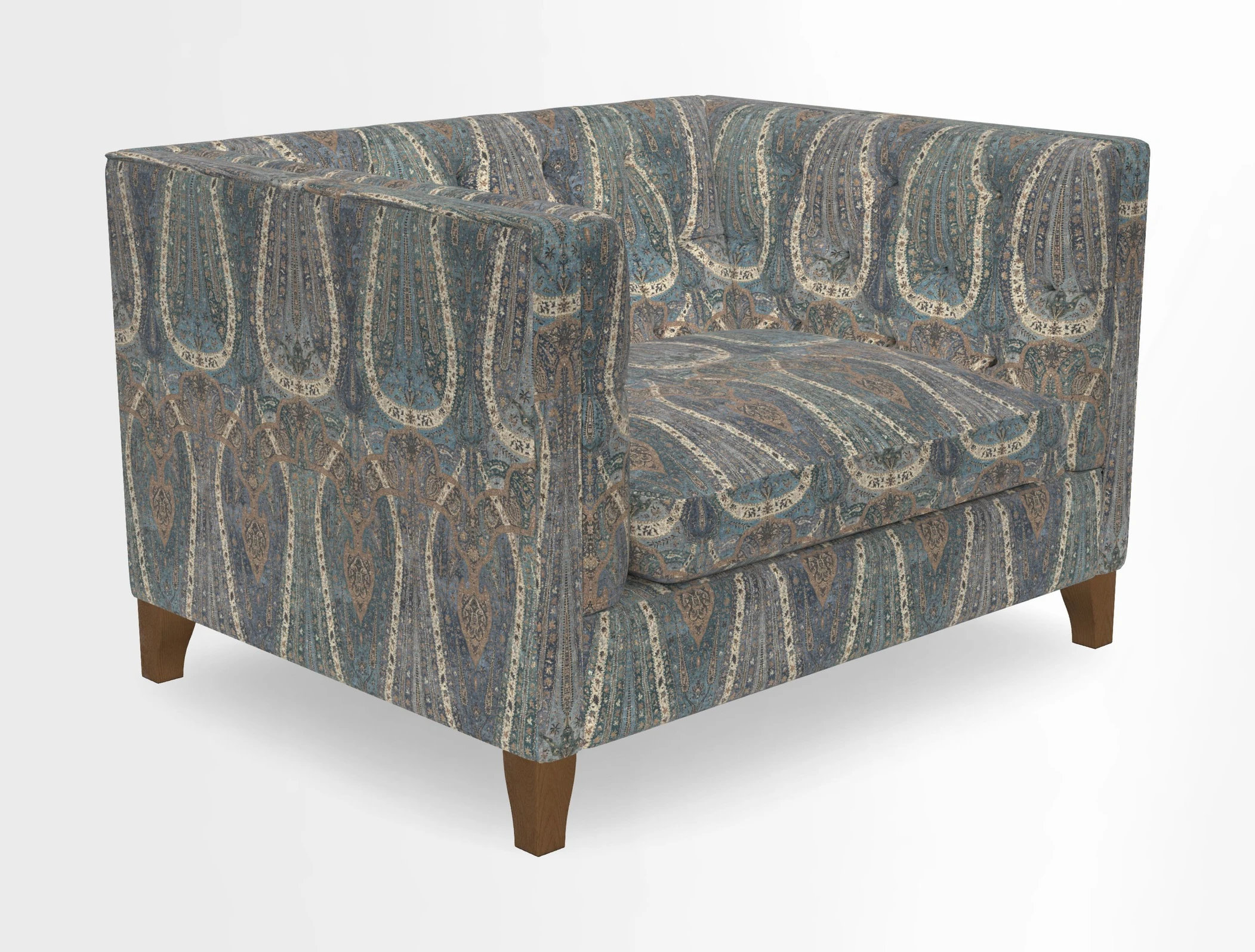 Haresfield Snuggler Dipped Arms in Mohair Lichen Seat Cushion in RHS Gertrude Jekyll Meadow Flower Olive and Scatters in RHS Gertrude Jekyll Folklore Olive