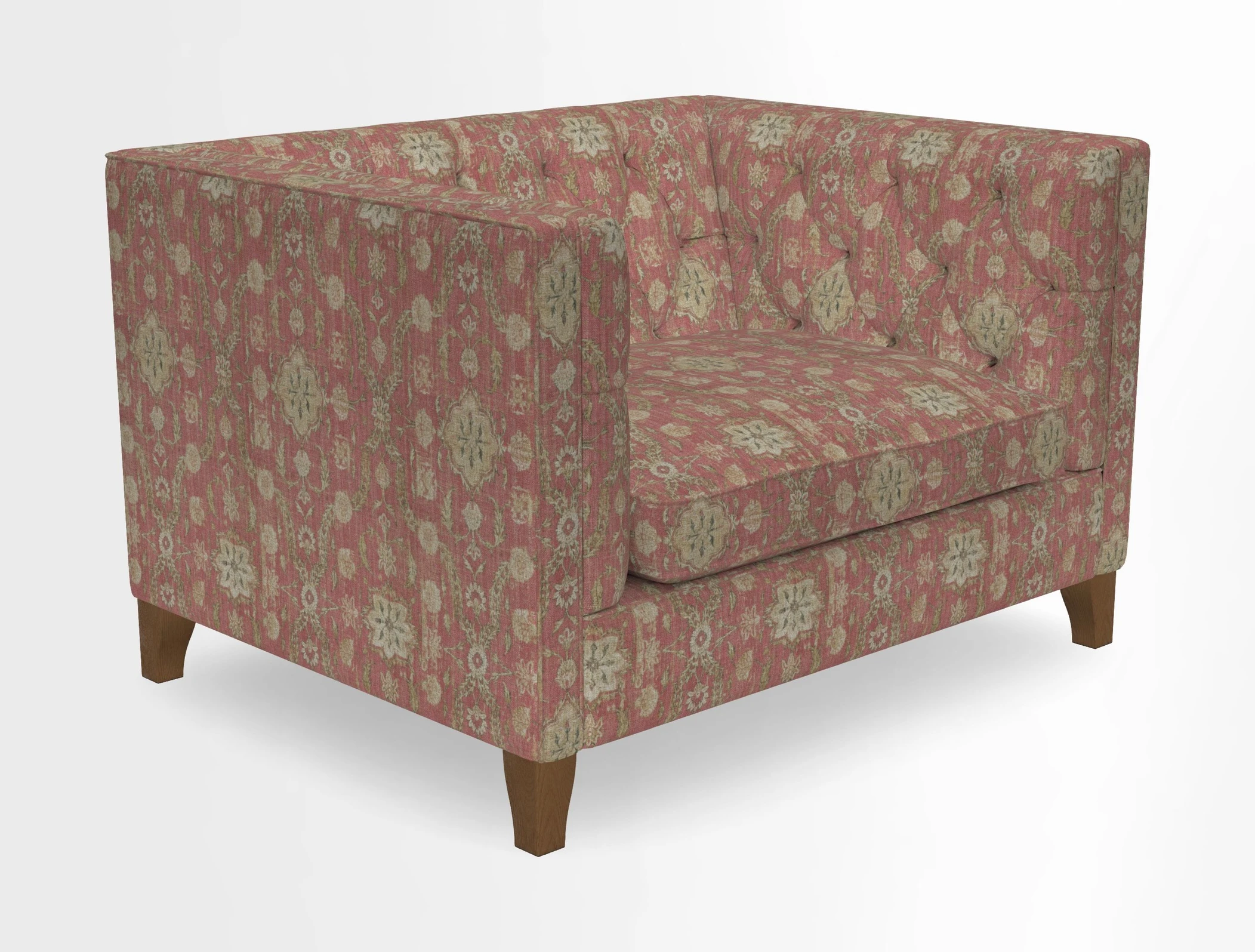 Haresfield Snuggler Dipped Arms in Mohair Lichen Seat Cushion in RHS Gertrude Jekyll Meadow Flower Olive and Scatters in RHS Gertrude Jekyll Folklore Olive