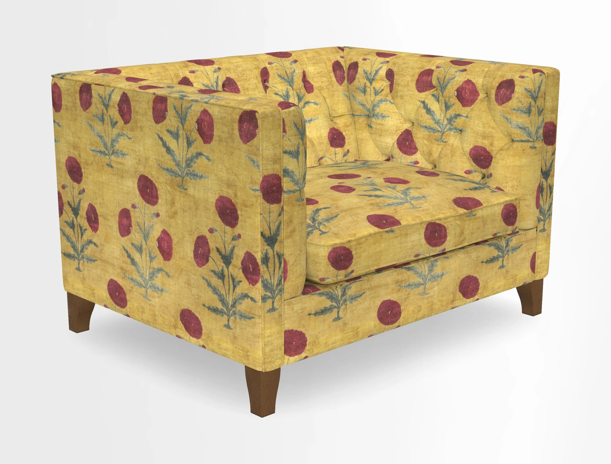 Haresfield Snuggler Dipped Arms in Mohair Lichen Seat Cushion in RHS Gertrude Jekyll Meadow Flower Olive and Scatters in RHS Gertrude Jekyll Folklore Olive