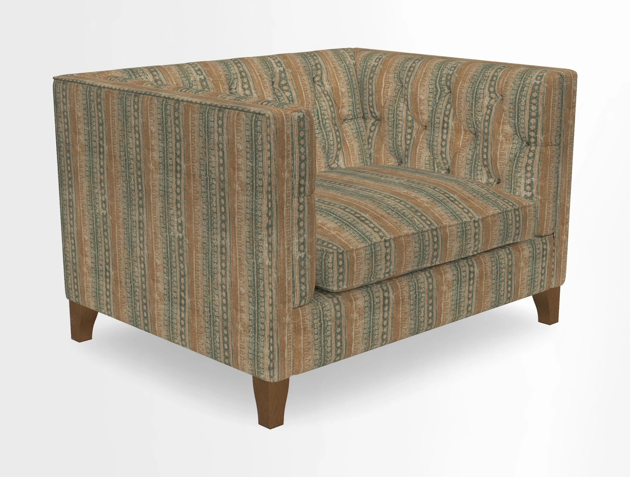 Haresfield Snuggler Dipped Arms in Mohair Lichen Seat Cushion in RHS Gertrude Jekyll Meadow Flower Olive and Scatters in RHS Gertrude Jekyll Folklore Olive