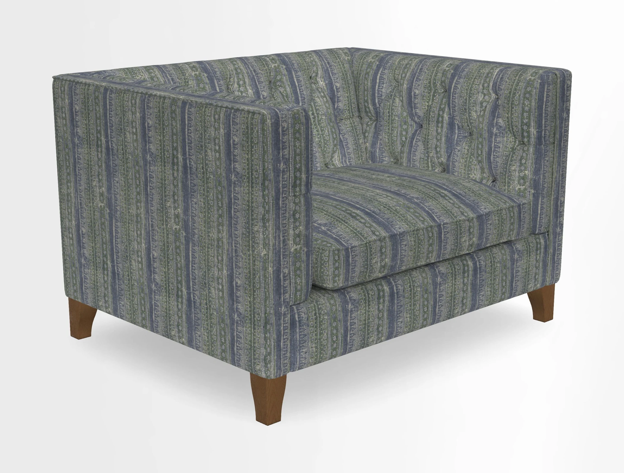 Haresfield Snuggler Dipped Arms in Mohair Lichen Seat Cushion in RHS Gertrude Jekyll Meadow Flower Olive and Scatters in RHS Gertrude Jekyll Folklore Olive