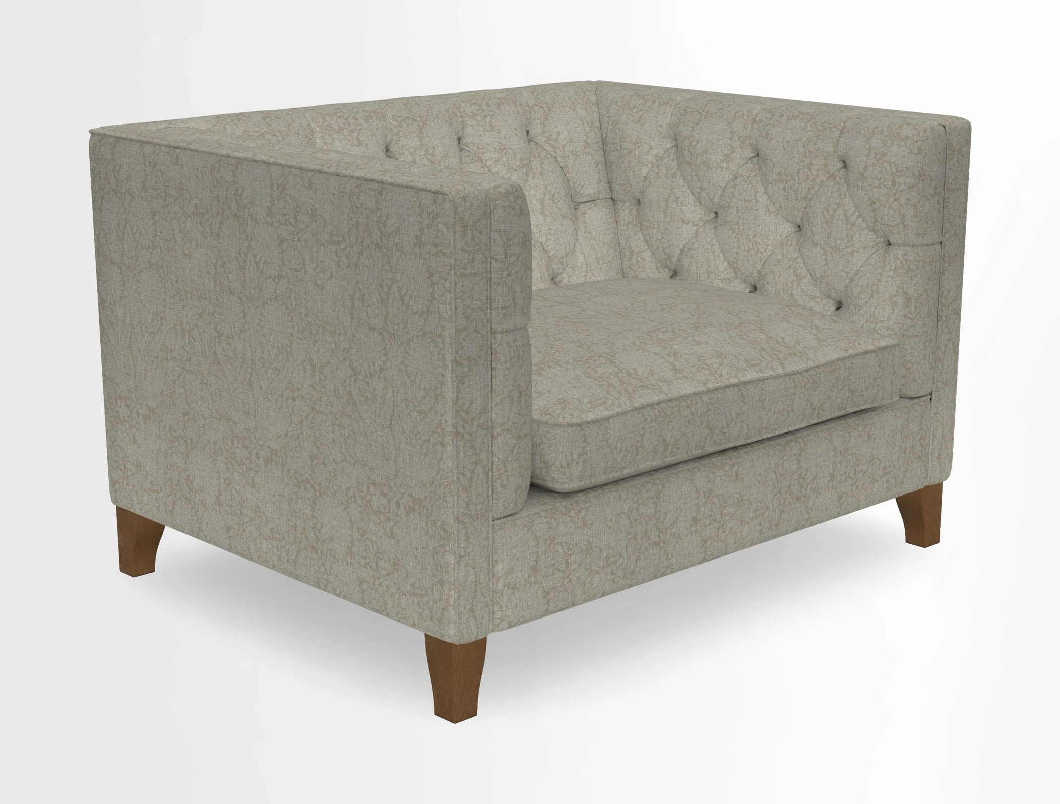 Haresfield Snuggler Dipped Arms in Mohair Lichen Seat Cushion in RHS Gertrude Jekyll Meadow Flower Olive and Scatters in RHS Gertrude Jekyll Folklore Olive