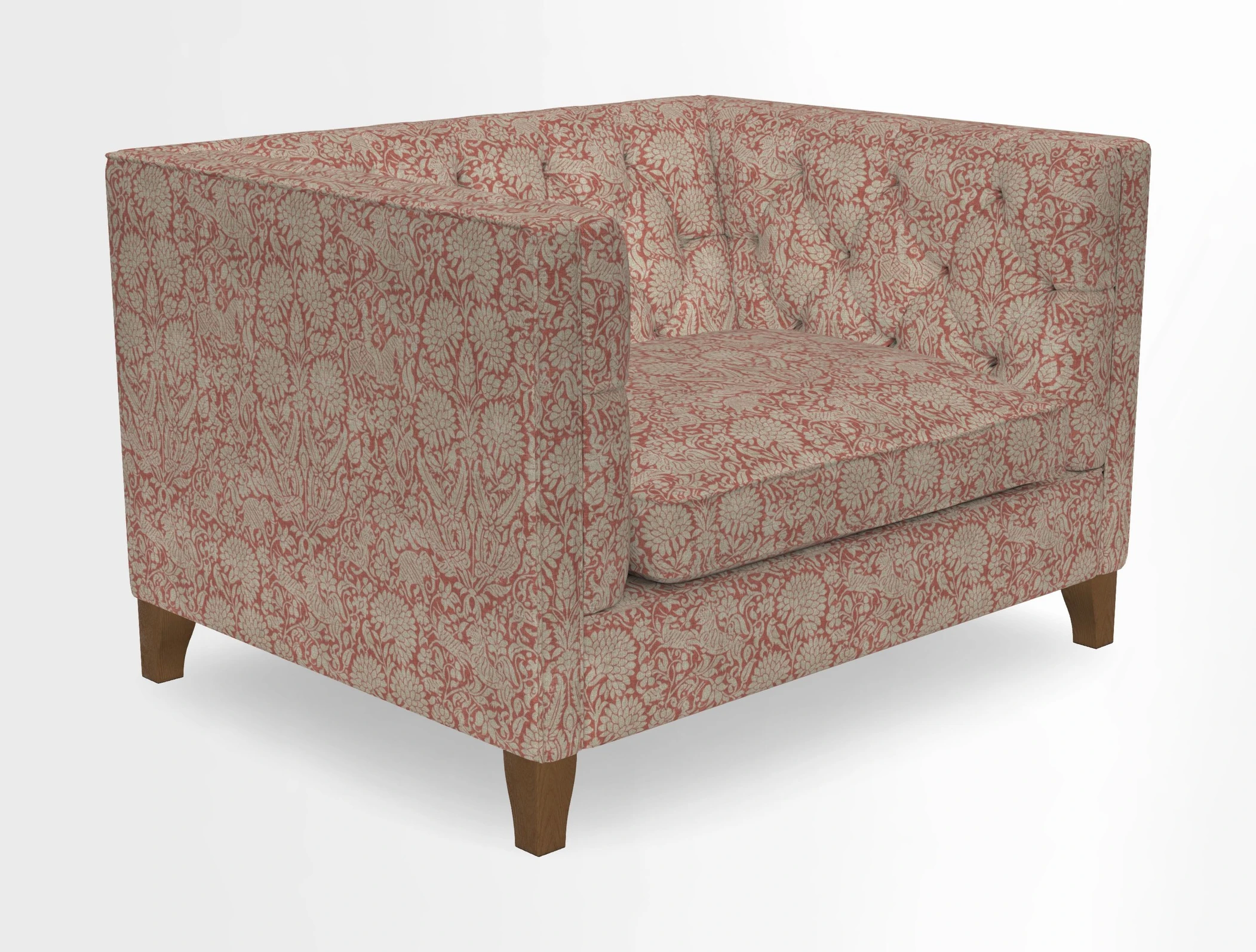 Haresfield Snuggler Dipped Arms in Mohair Lichen Seat Cushion in RHS Gertrude Jekyll Meadow Flower Olive and Scatters in RHS Gertrude Jekyll Folklore Olive