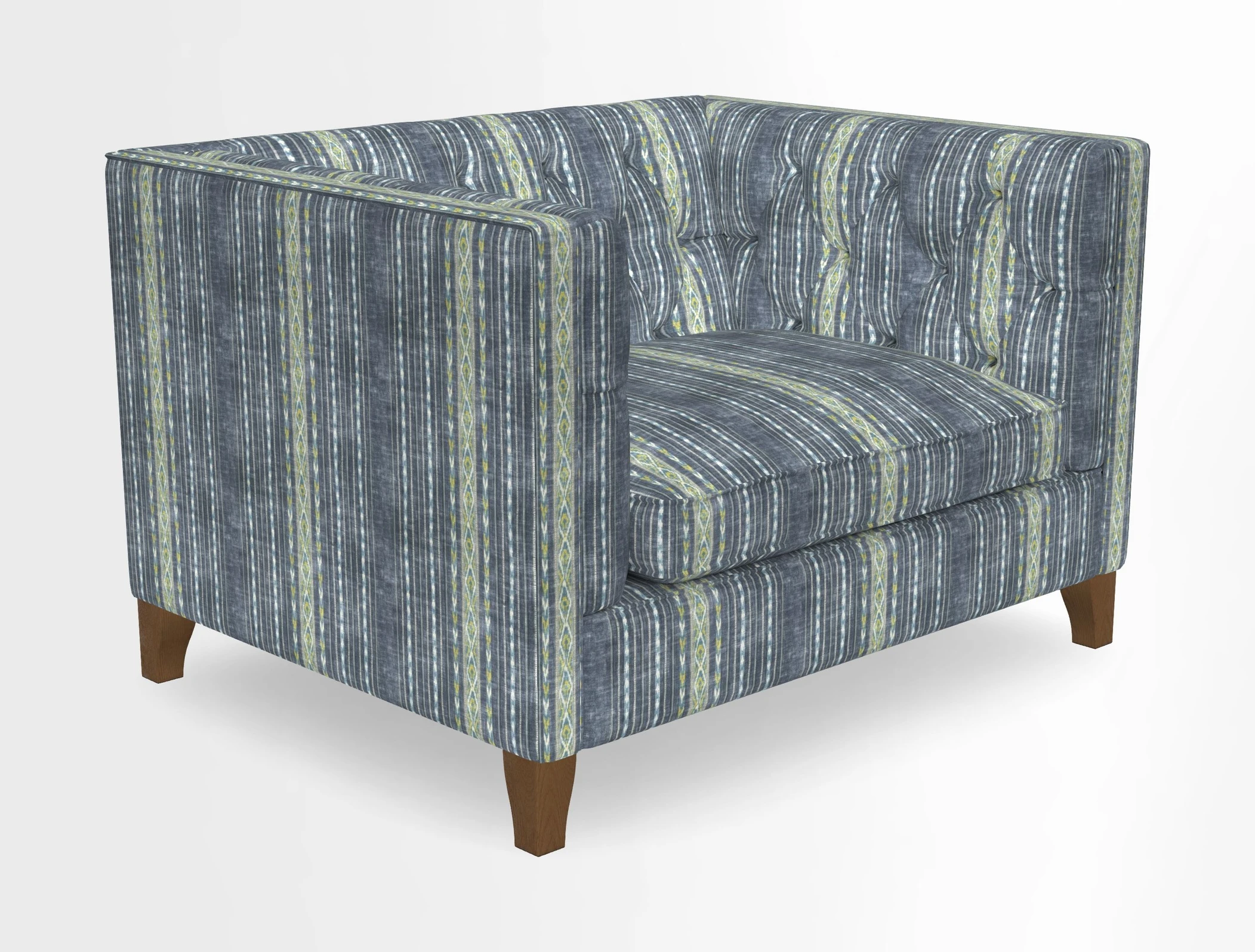 Haresfield Snuggler Dipped Arms in Mohair Lichen Seat Cushion in RHS Gertrude Jekyll Meadow Flower Olive and Scatters in RHS Gertrude Jekyll Folklore Olive