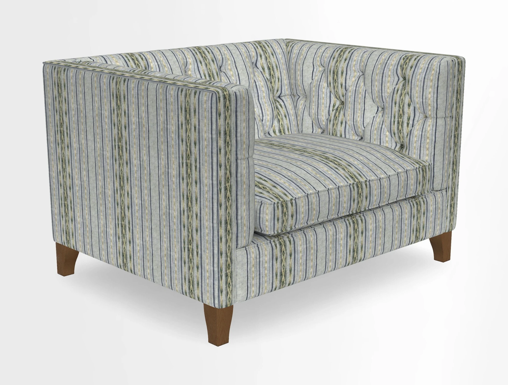 Haresfield Snuggler Dipped Arms in Mohair Lichen Seat Cushion in RHS Gertrude Jekyll Meadow Flower Olive and Scatters in RHS Gertrude Jekyll Folklore Olive