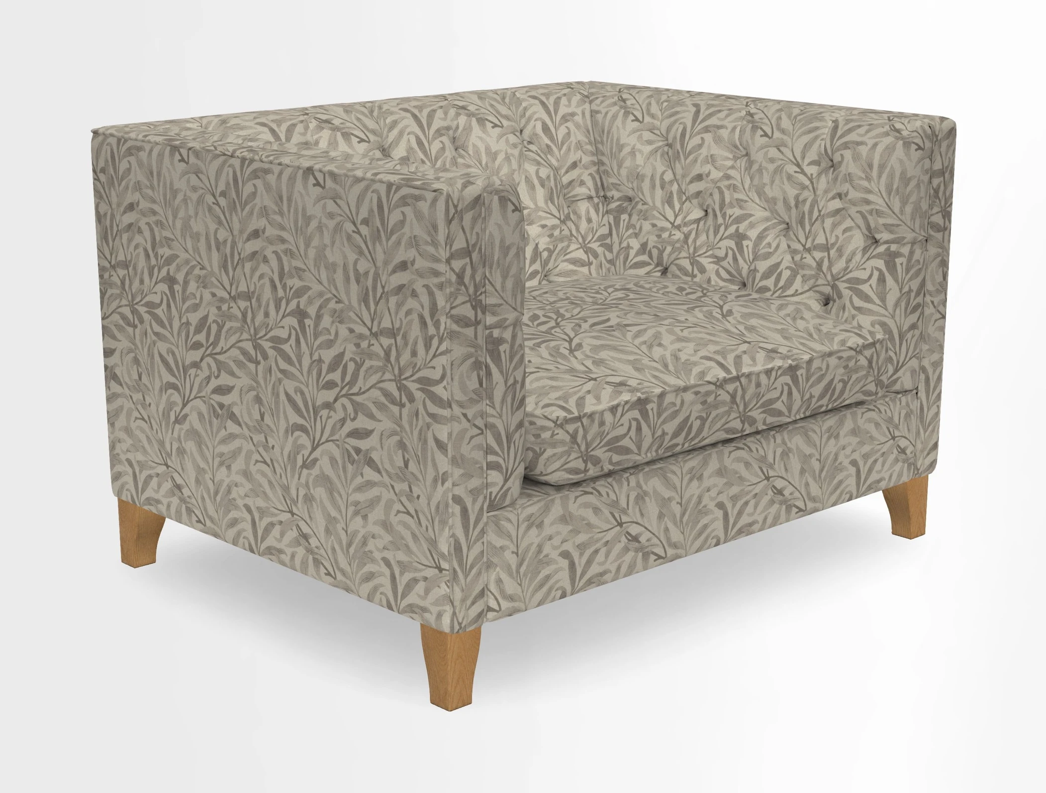Haresfield Snuggler Dipped Arms in Mohair Lichen Seat Cushion in RHS Gertrude Jekyll Meadow Flower Olive and Scatters in RHS Gertrude Jekyll Folklore Olive
