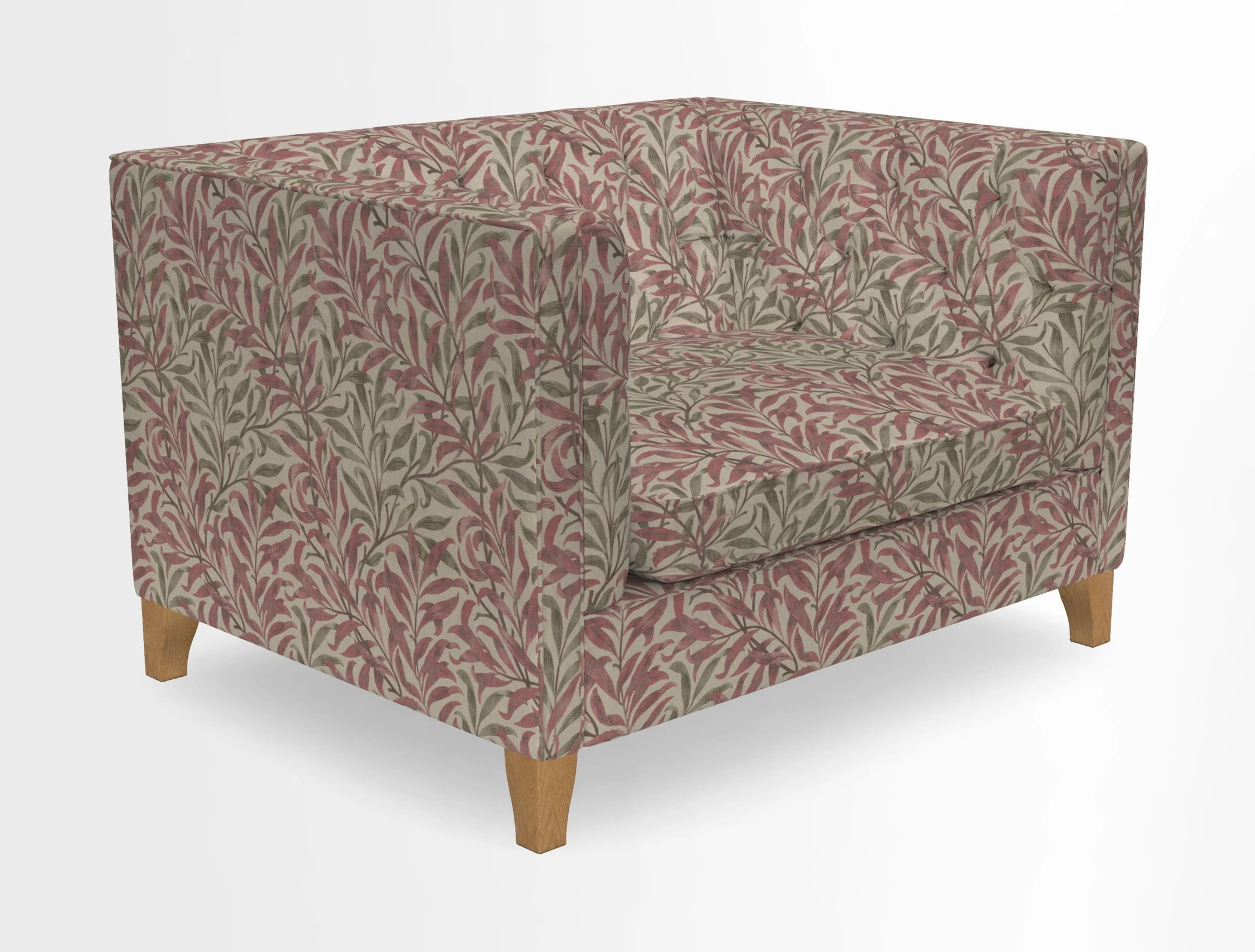 Haresfield Snuggler Dipped Arms in Mohair Lichen Seat Cushion in RHS Gertrude Jekyll Meadow Flower Olive and Scatters in RHS Gertrude Jekyll Folklore Olive