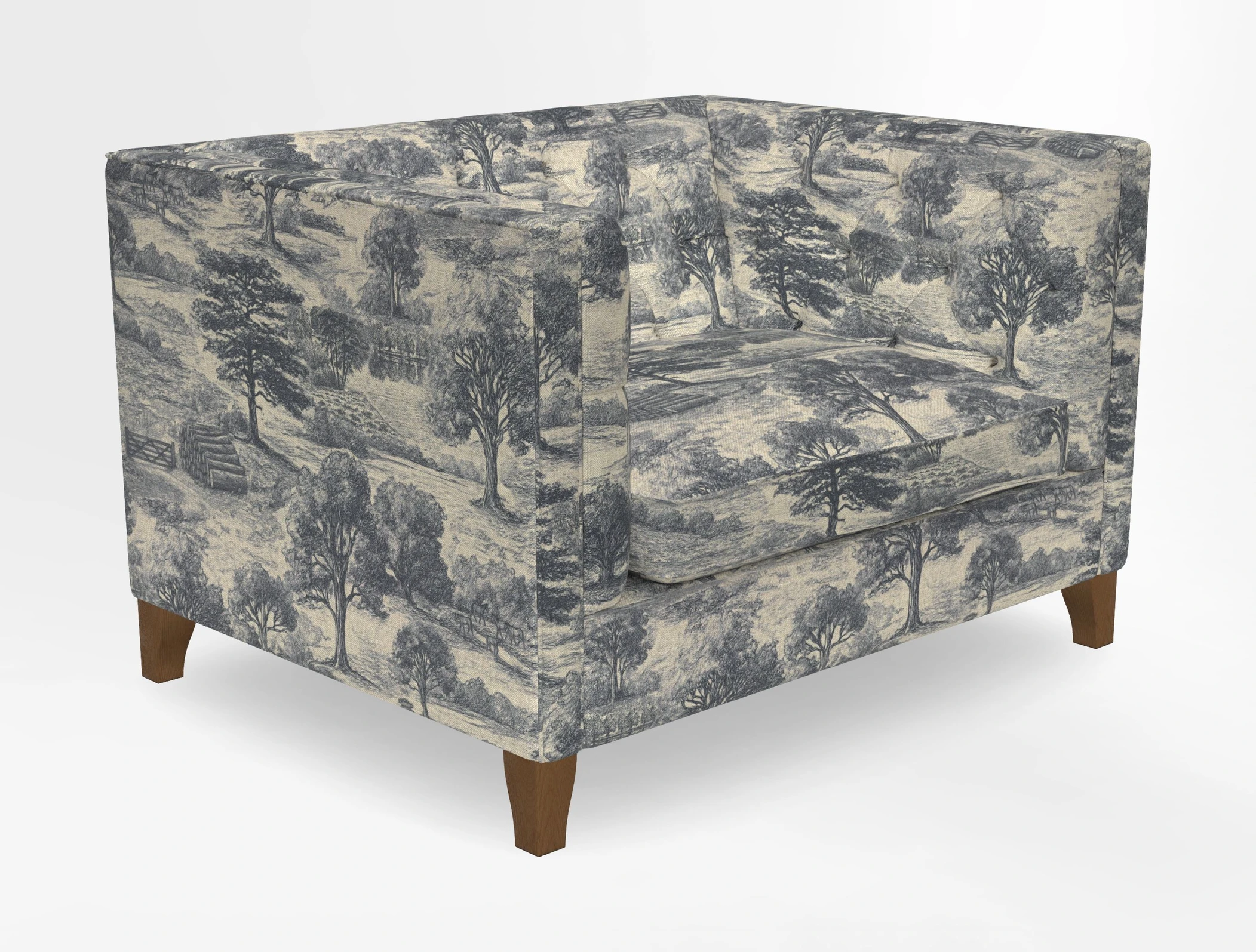 Haresfield Snuggler Dipped Arms in Mohair Lichen Seat Cushion in RHS Gertrude Jekyll Meadow Flower Olive and Scatters in RHS Gertrude Jekyll Folklore Olive