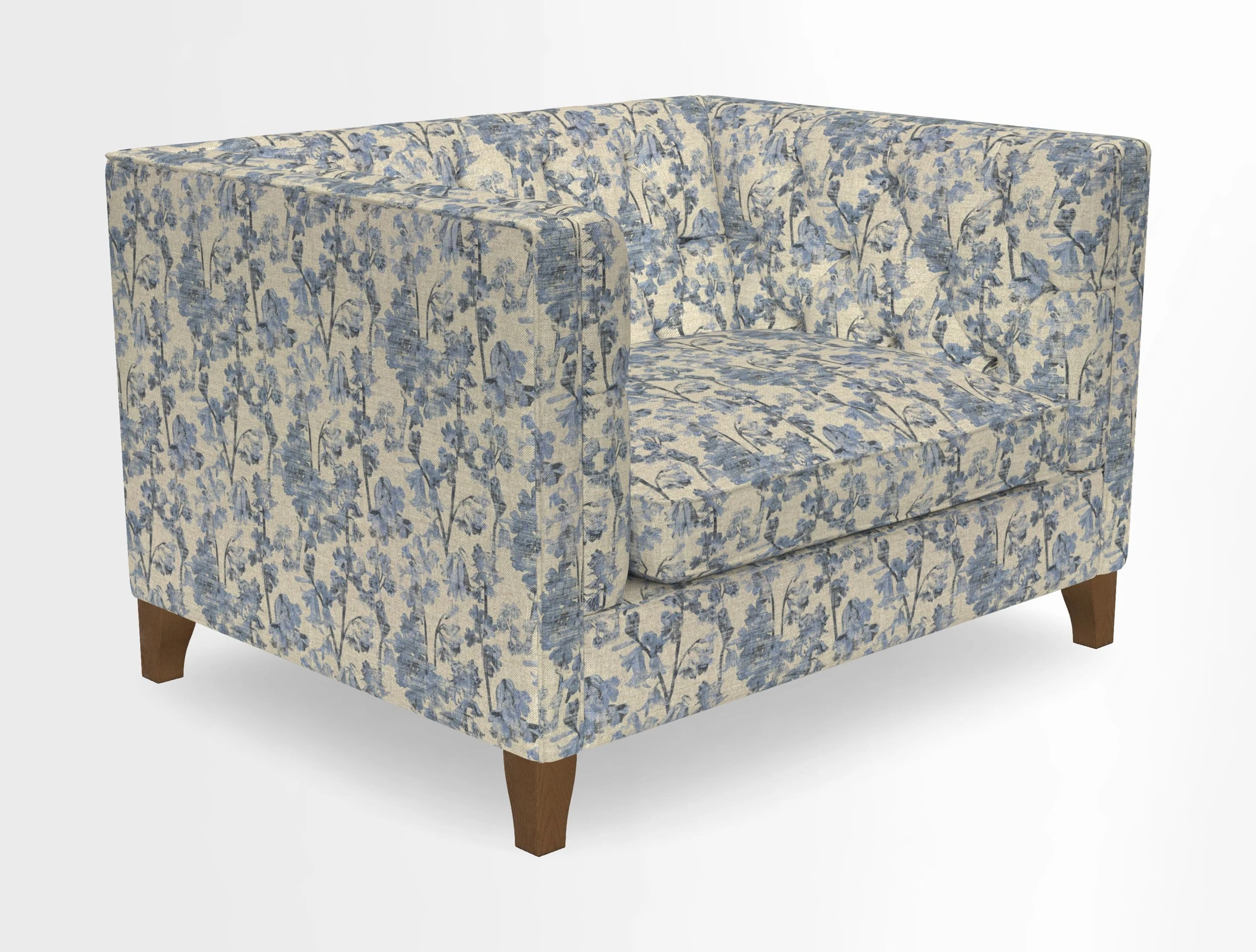 Haresfield Snuggler Dipped Arms in Mohair Lichen Seat Cushion in RHS Gertrude Jekyll Meadow Flower Olive and Scatters in RHS Gertrude Jekyll Folklore Olive